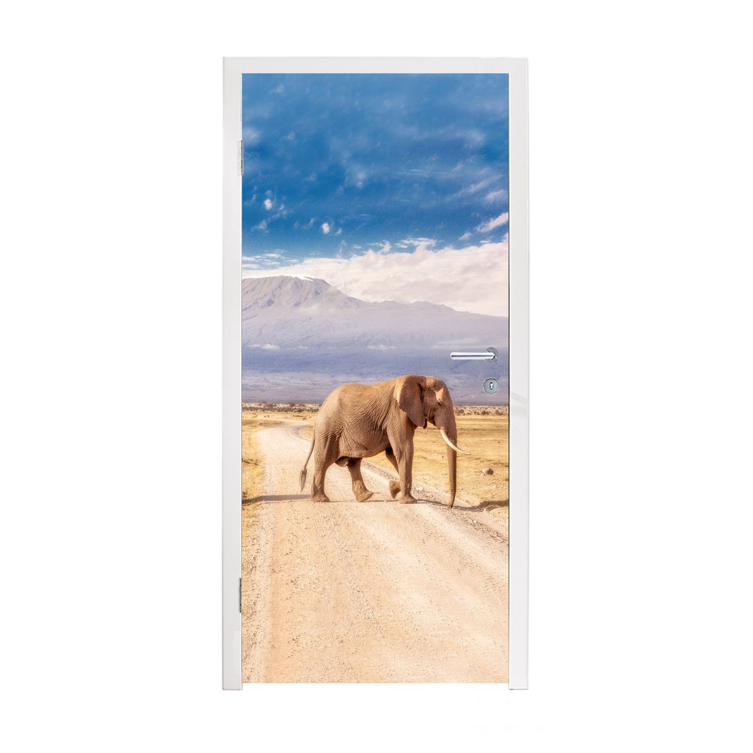 MuchoWow Türtapete Drei Elefanten beim Überqueren, Matt, bedruckt, (1 St), Fototapete für Tür, Türaufkleber, 75x205 cm