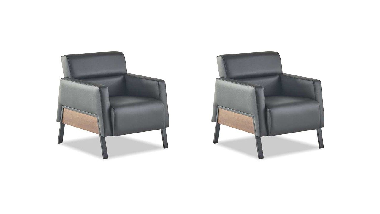 Xlmoebel Sessel Leder 1-Sitzer Schwarz mit Edelstahl und Holz, weich gepolstert (2-St., 2x Sessel), Made in Europa