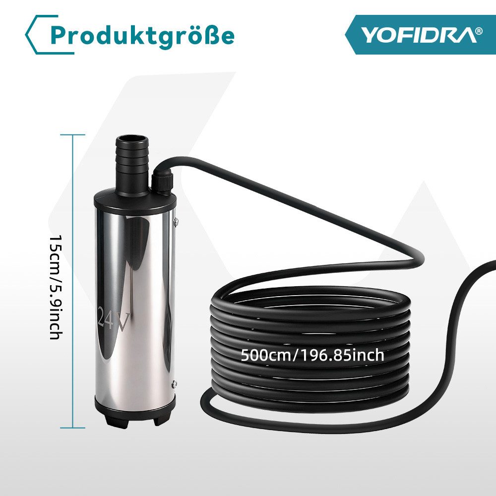 Yofidra Wasserpumpe 3000 L/h Kleine Tragbare Vielzweckpumpe mit 2x Akkus, 5m Kabellänge, für Schwimmbecken, Tank, Garten, Keller, Camping