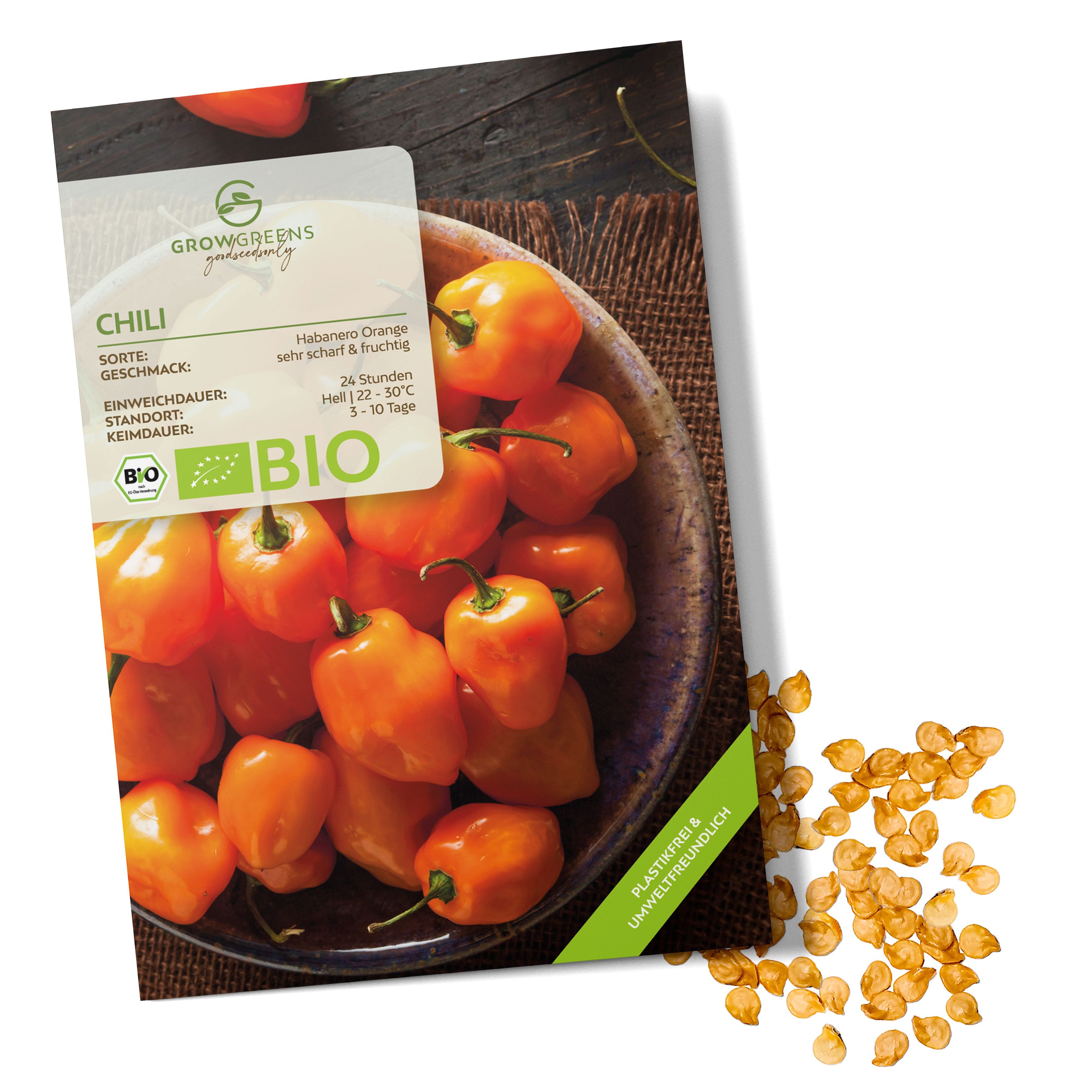 Gemüsesamen BIO Chili Samen (Habanero Orange, 250.000 Scoville) -Saatgut (10 Korn)