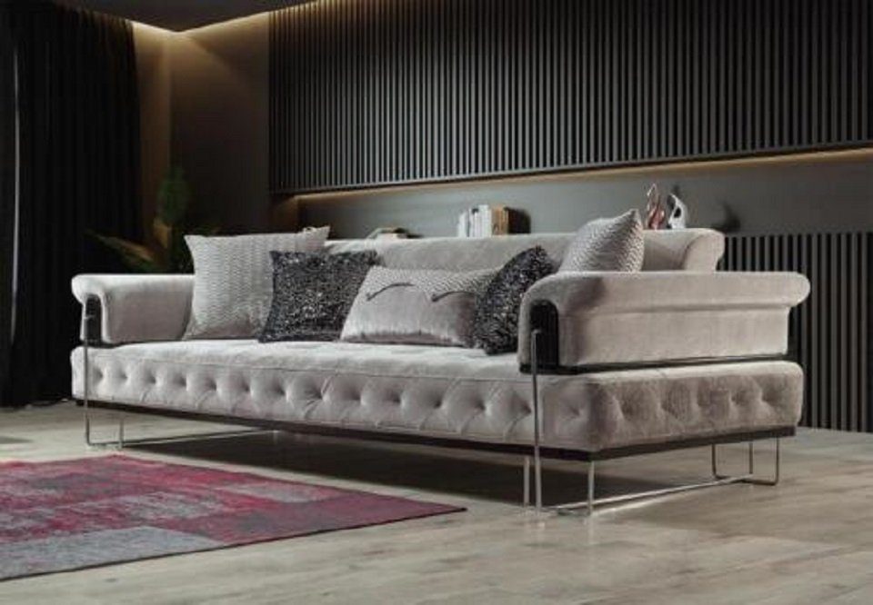 Dreisitzer Weiß Couchen Metal 3 Polster 3-Sitzer JVmoebel Sofa mit Möbel Sitzer Textil