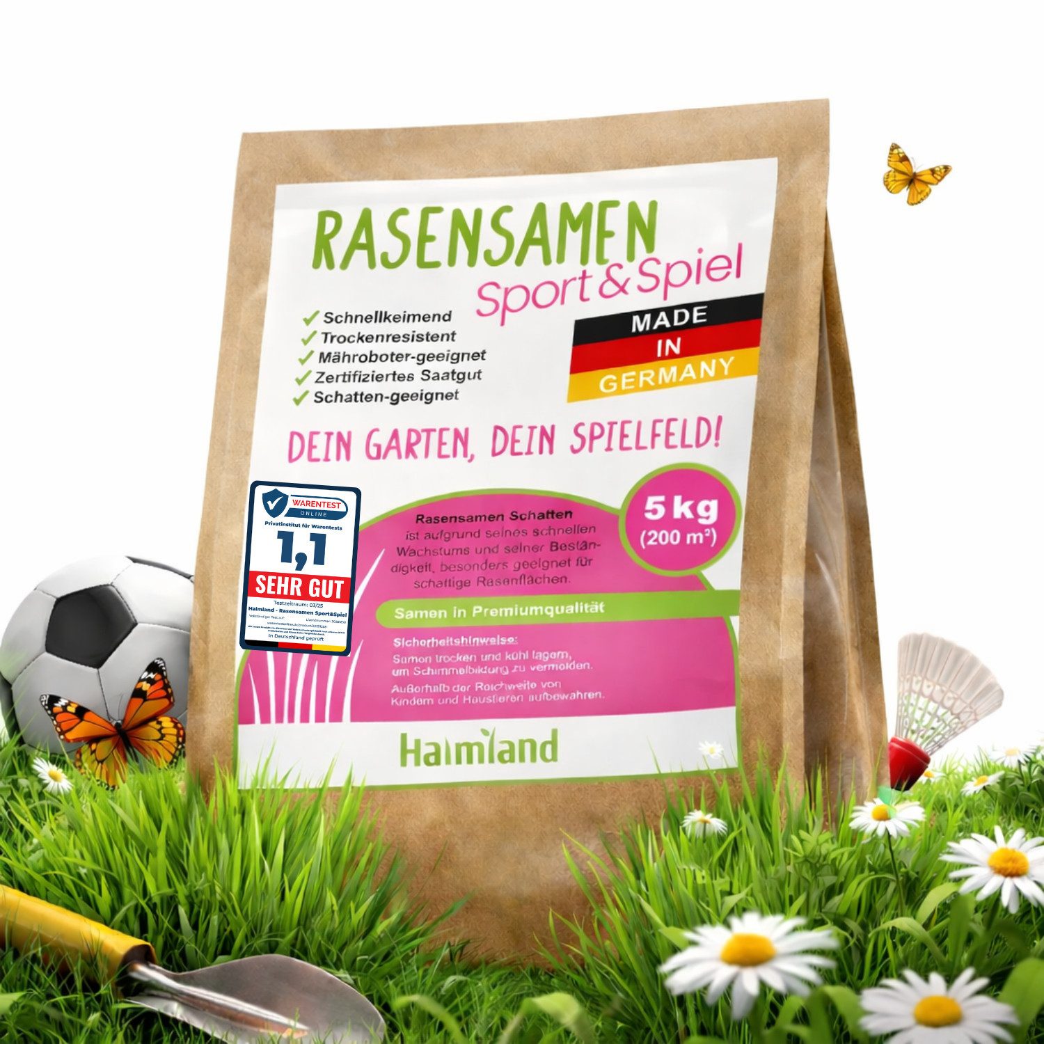 halmland Rasensamen Halmland Premium Rasensamen 5kg schnellkeimend für Sport & Spiel 200m²