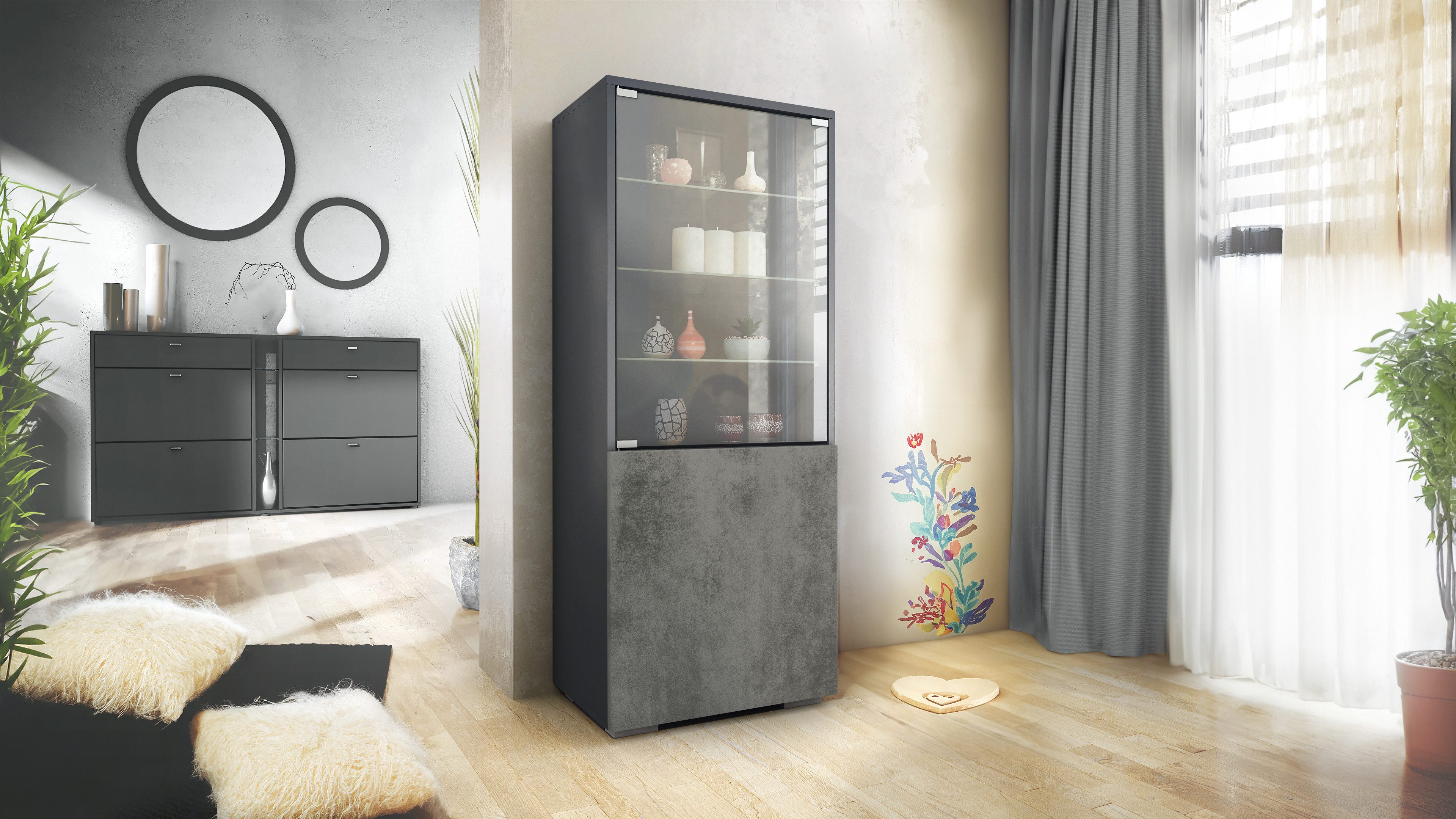 Vladon Standvitrine Granada (Vitrinenschrank, mit Glastür günstig online kaufen