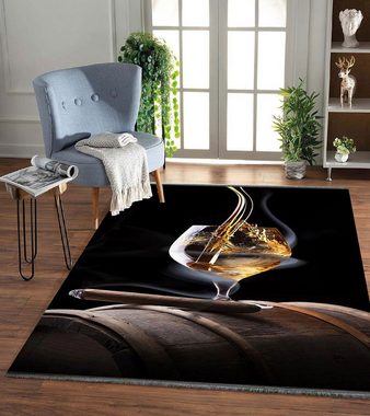 Teppich Jungengel Textilien Waschbarer Teppich Cigar & Wine Schwarz Elegant, Jungengel Textilien, Höhe: 6 mm, Waschmaschinengeeignet, Fußbodenheizungsgeeignet