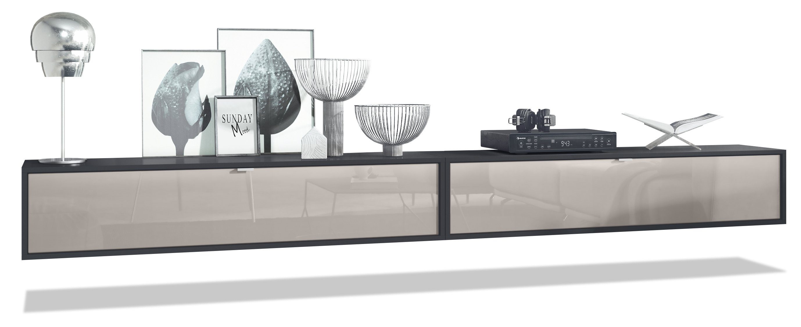 Vladon Lowboard Lana 1400 (2er-Set Tv-Kommode, mit Klappe dahinter 3 Fächer günstig online kaufen