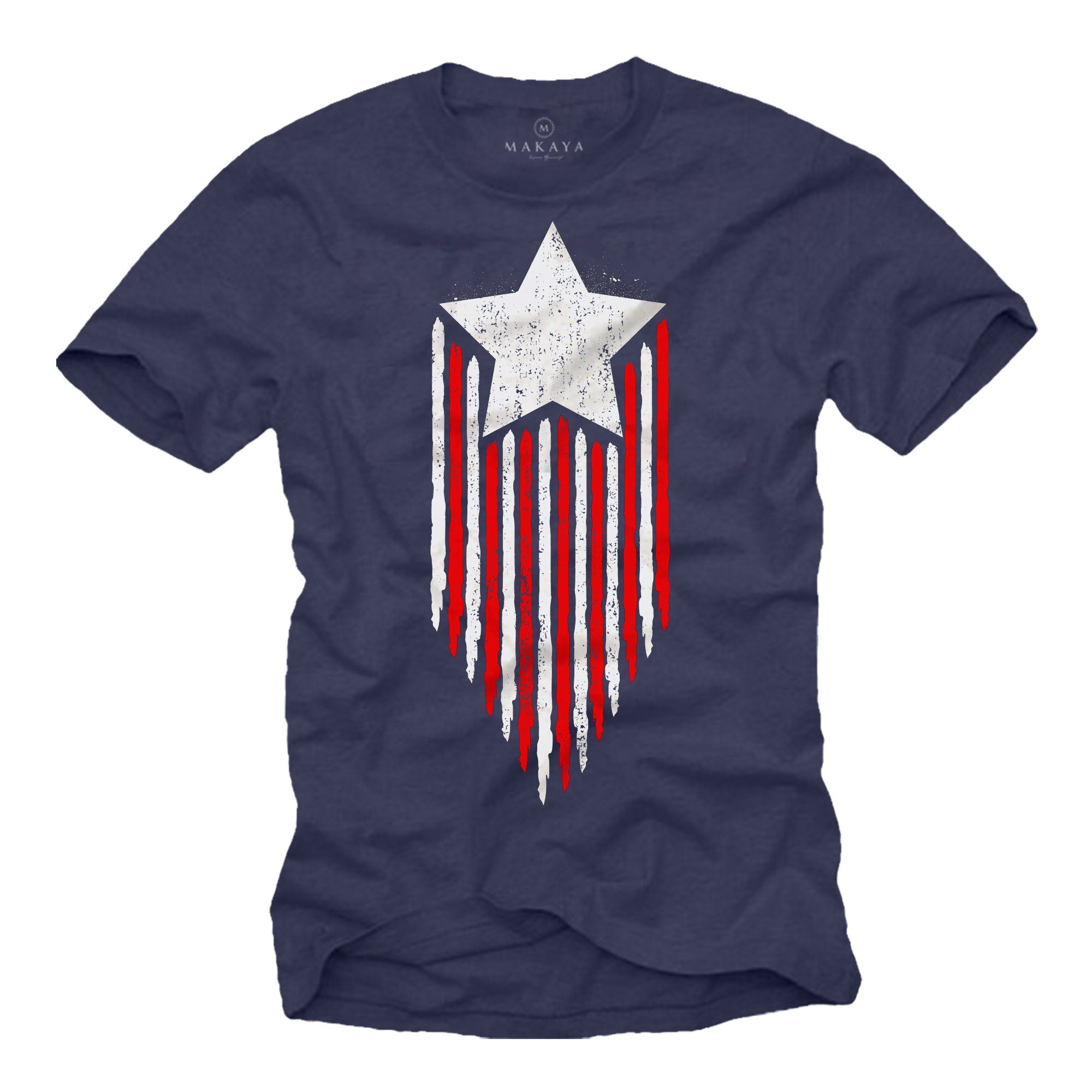 MAKAYA T-Shirt Herren Amerika Flagge USA Fahne Stern US Vintage Star America American Blau