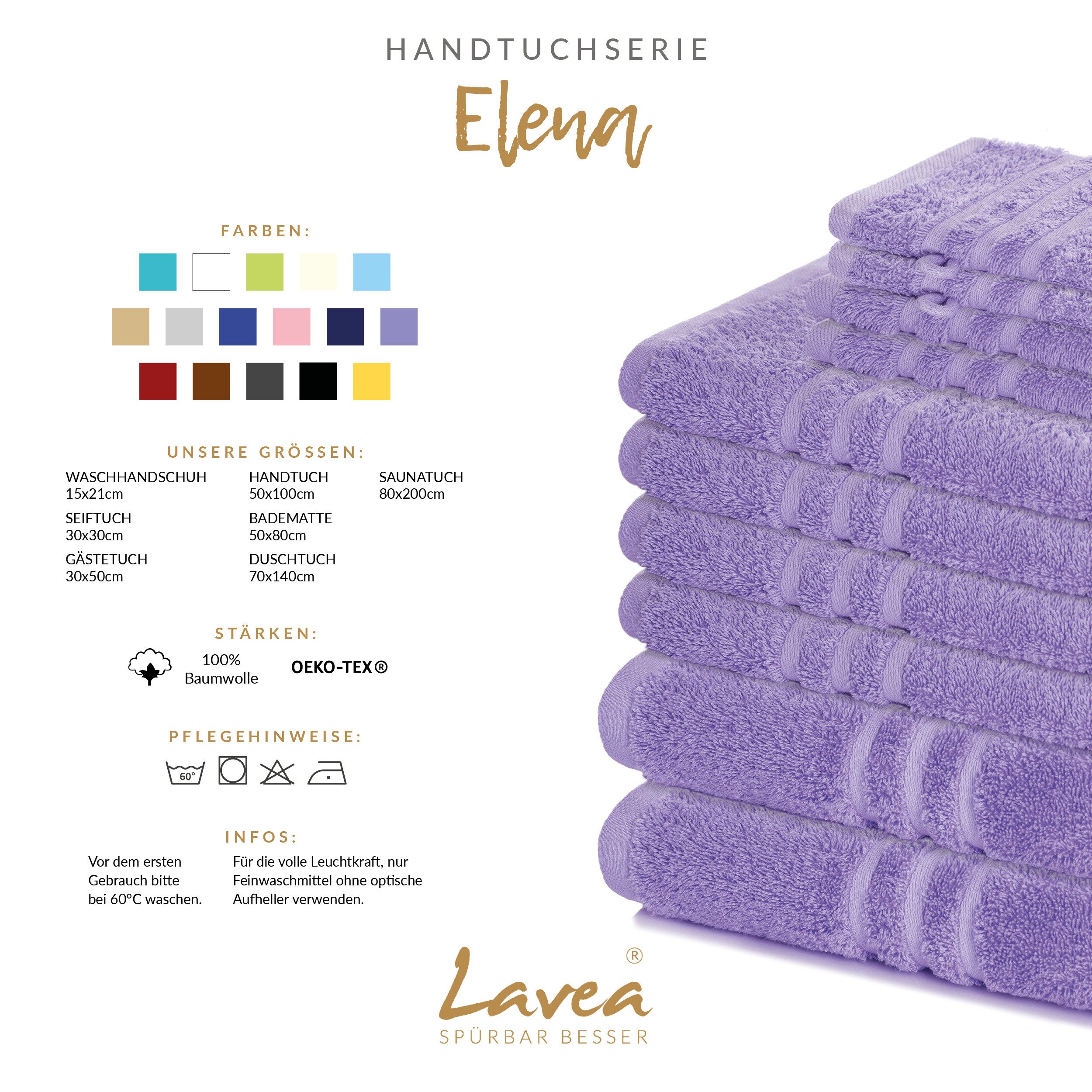 Lavea Gästehandtuch 5er Set Gästehandtücher, Elena Frottee, 30x50 cm Gästetuch, 100% Baumwolle (5er Set), 500 g/m² Frottier, weich & saugstark, pflegeleicht – Bild 3 von 5