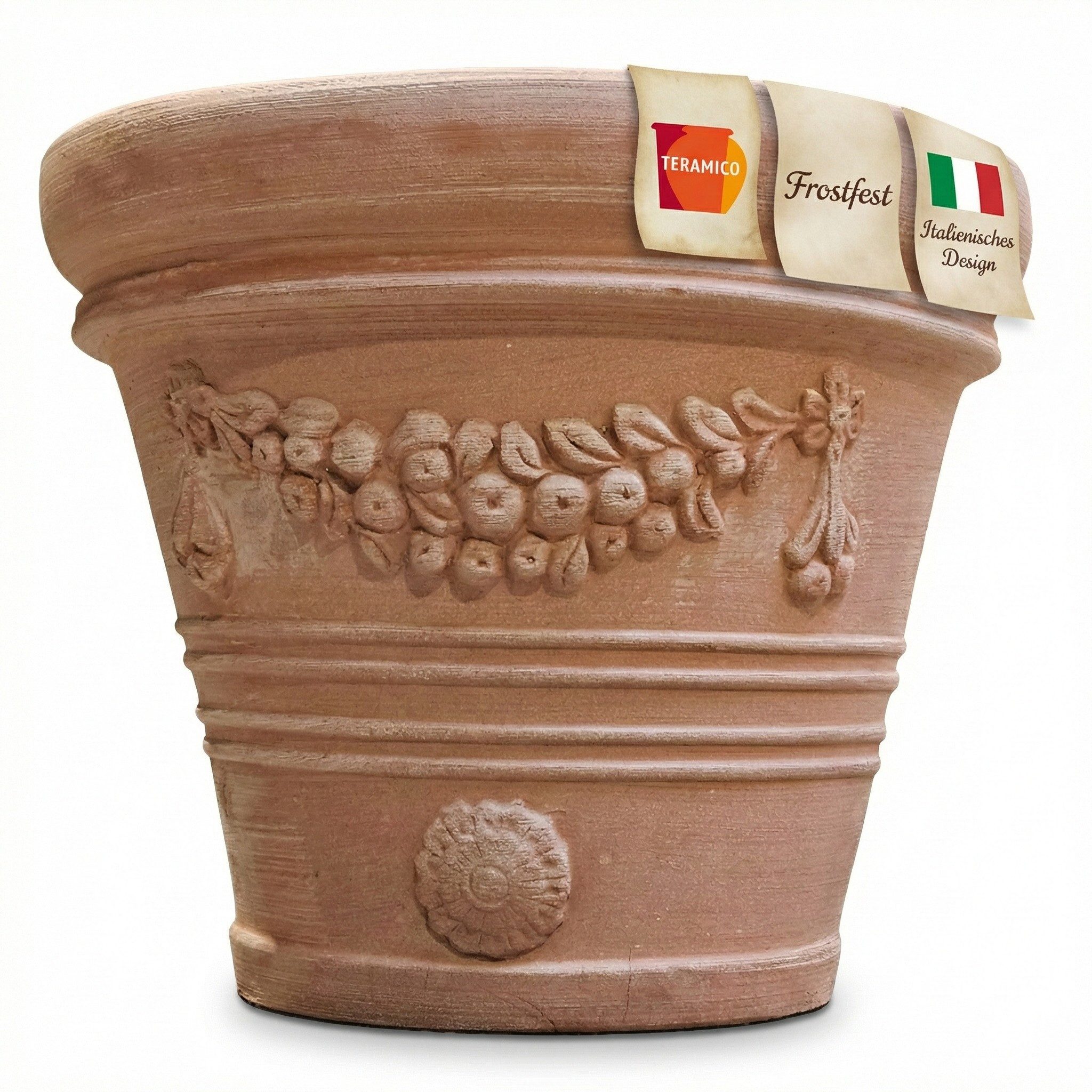 Teramico Blumentopf Terrakotta Pflanzkübel "Festonato" – Ø 36 cm – Italien (1 St), Frostfest, UV-Fest