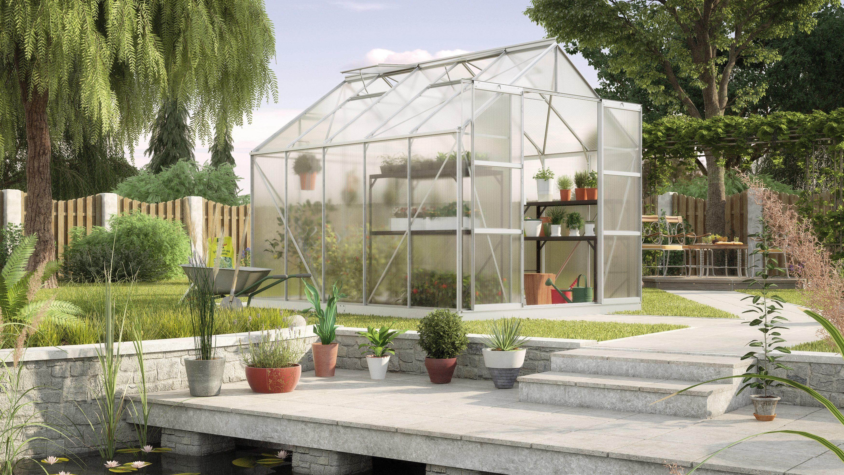 KONIFERA Gewächshaus Titania 8300, BxTxH: 254 x 317 x 246 cm, 6 mm Wandstärke, Set, mit 4-tlg. Zubehör