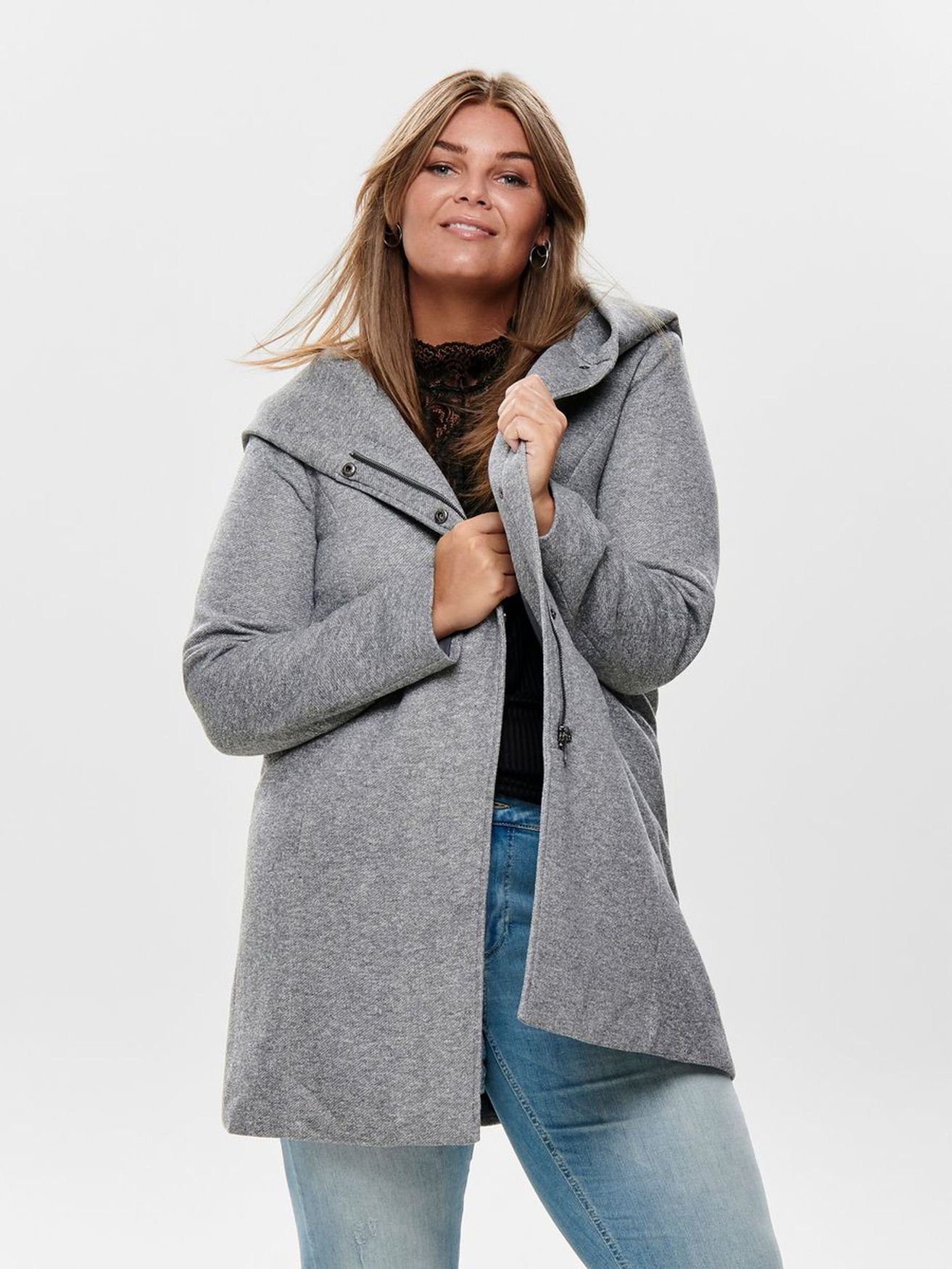 ONLY CARMAKOMA Kurzmantel »Eleganter Damen Winter Mantel Plus Size Kapuzen  Jacke Große Übergröße« (1-tlg) 3879 in Grau online kaufen | OTTO