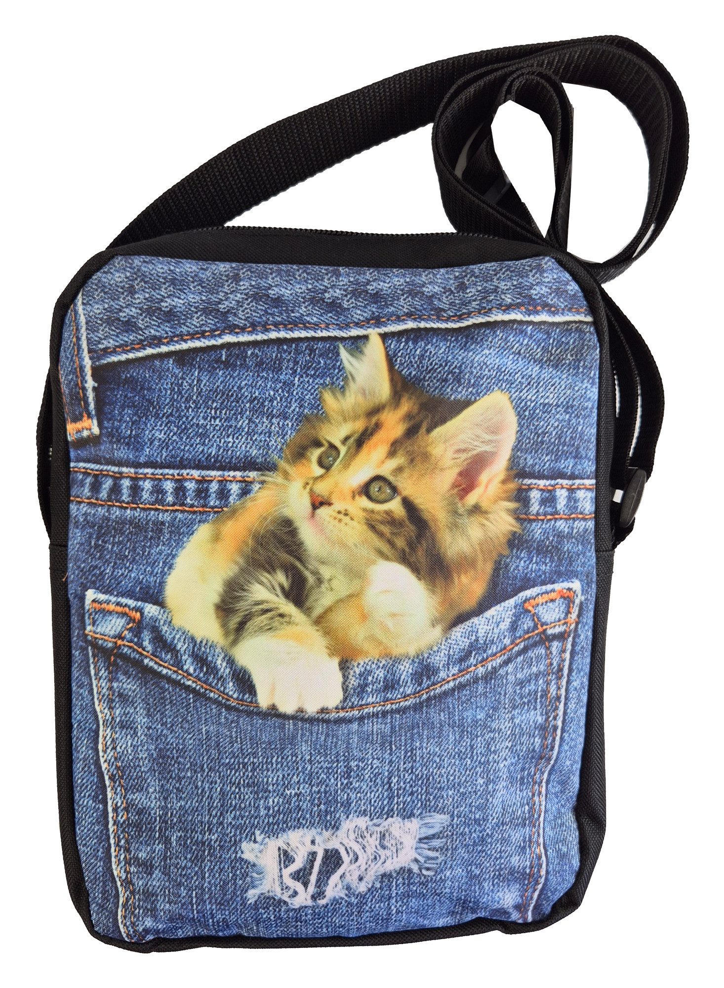 Einkaufszauber Umhängetasche Crossbody Handtasche Jeans Neugierige Katze 3D Druck -, 3D Druck