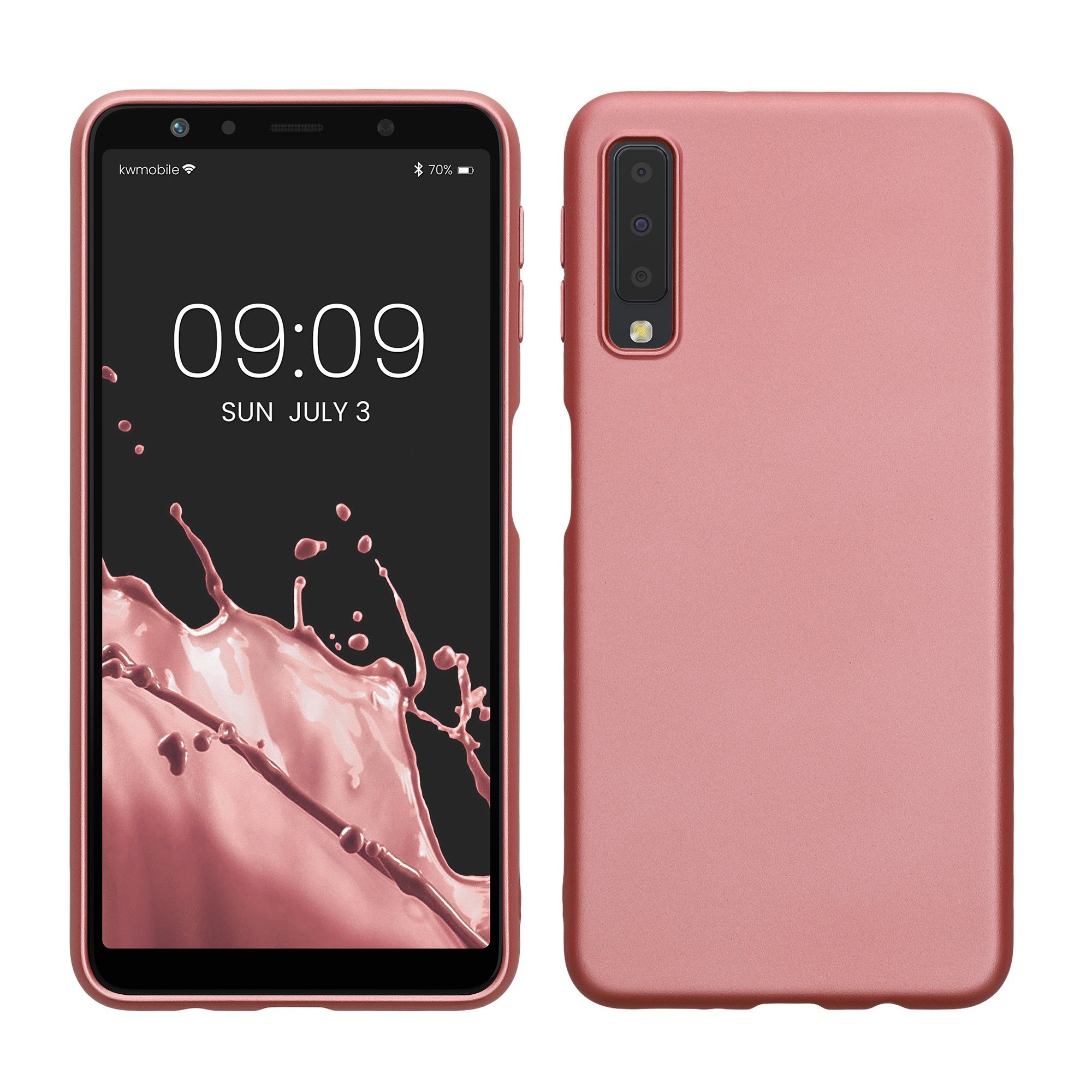 kwmobile Handyhülle Handyhülle für Samsung Galaxy A7 (2018) Hülle, Silikon Case metallisch schimmernd - Schutzhülle Cover