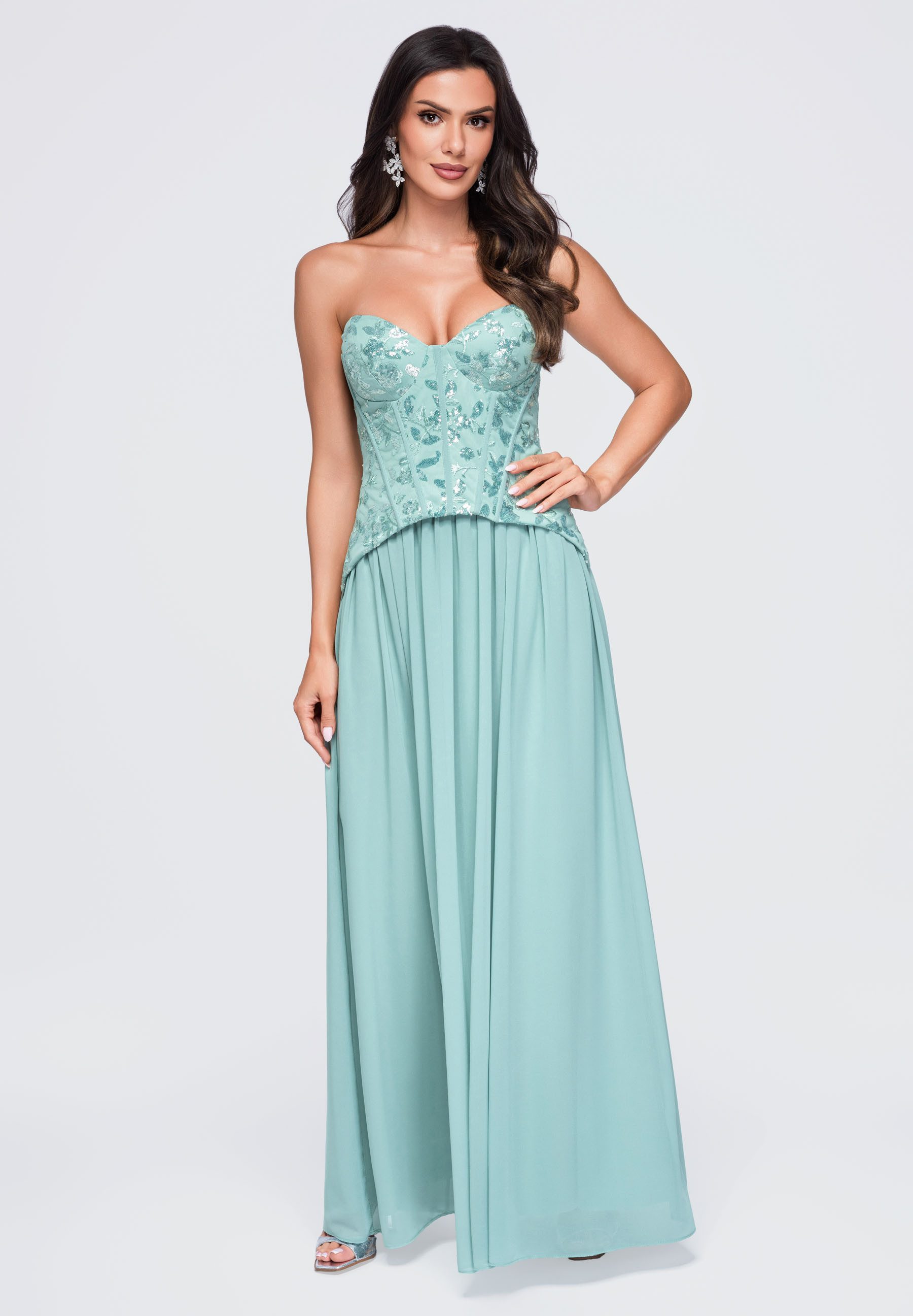 OMBRE Abendkleid Damen Abendkleid Maxi mit Gorsettschnitt Sage S (kein Set, 1-tlg) in Unifarbe