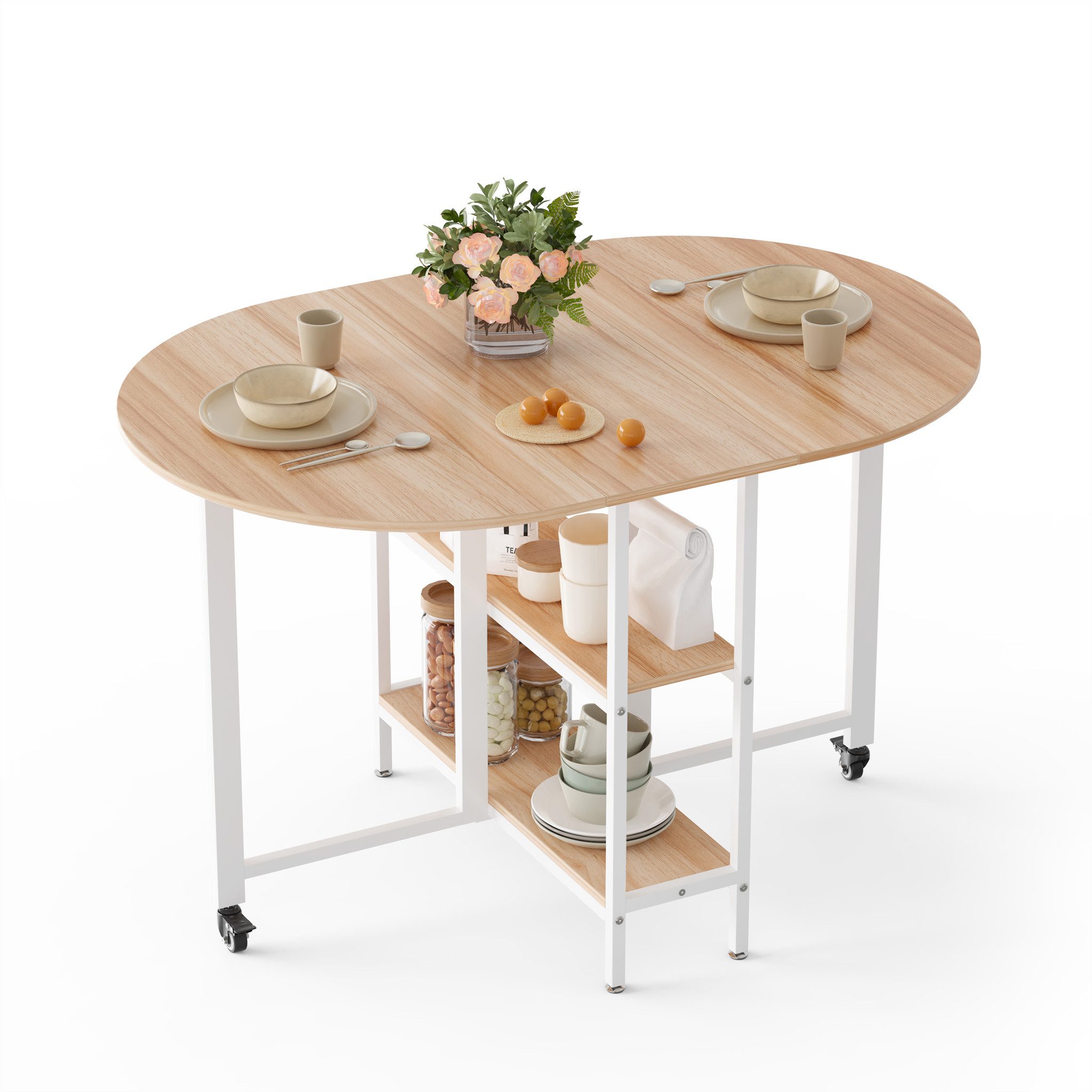 Mondeer Esstisch Klappbarer (1 Tisch), Gestell aus Metall, mit Zwei offene Ablagefächer, Breite 120cm