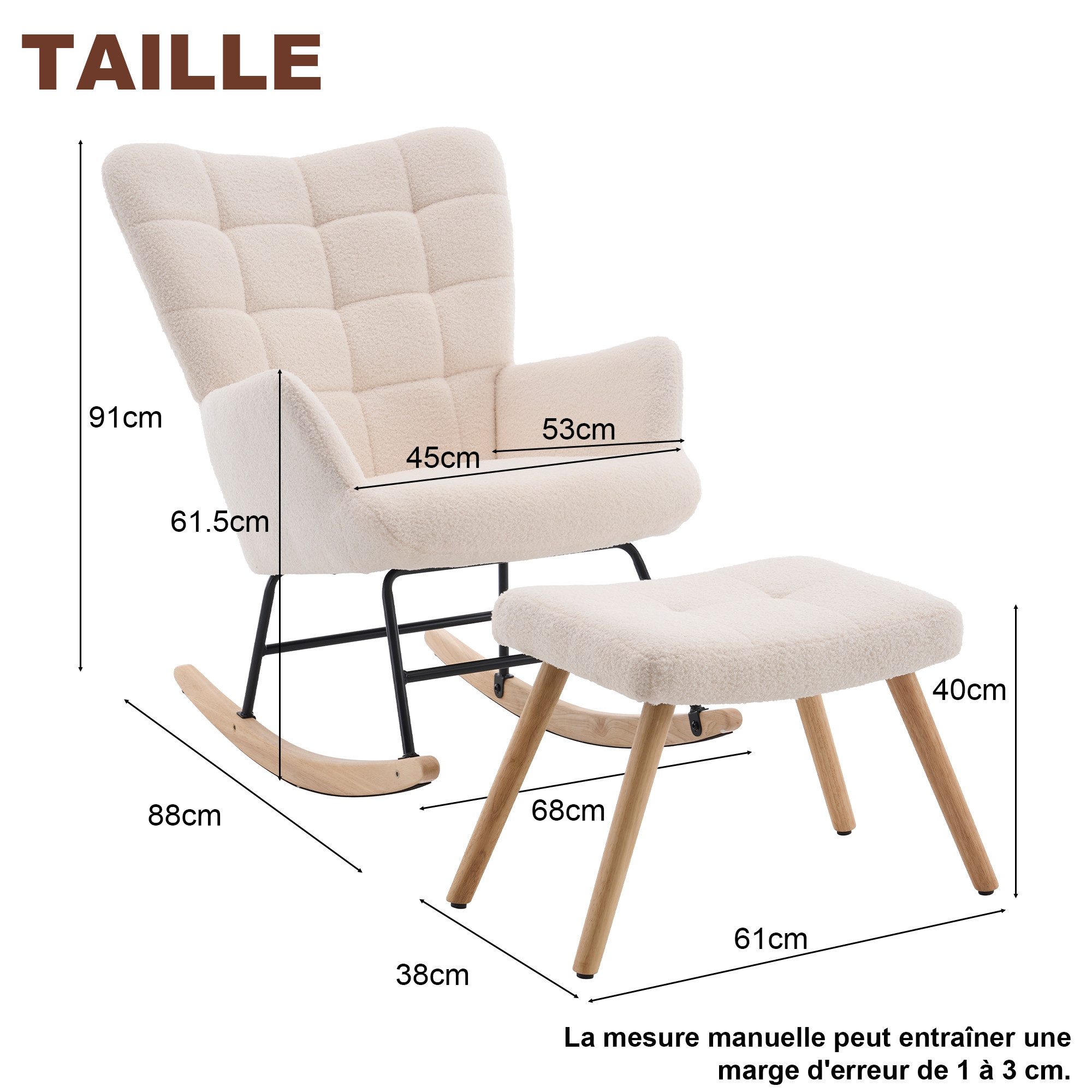 REDOM Schaukelstuhl Design-Ruhesessel – weiche Polster & sanfte Schaukelbewegung (Beige, 68×88×91 cm, für moderne Räume, 1 St), Fußstütze, stabiler Stand, elegante Optik