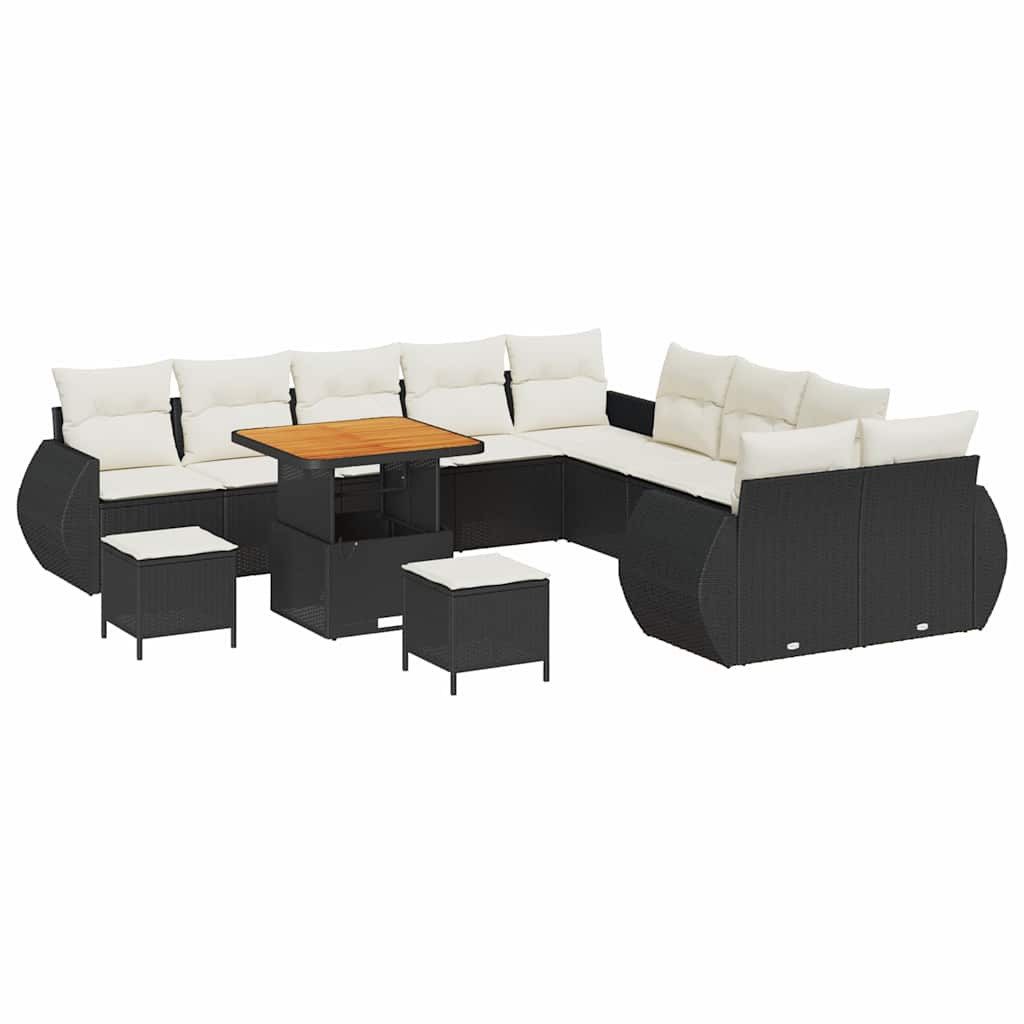 vidaXL Loungesofa Garten-Sofa-Set mit Kissen mit Kissen 13 pcs Schwarz und Creme, 13 Teile
