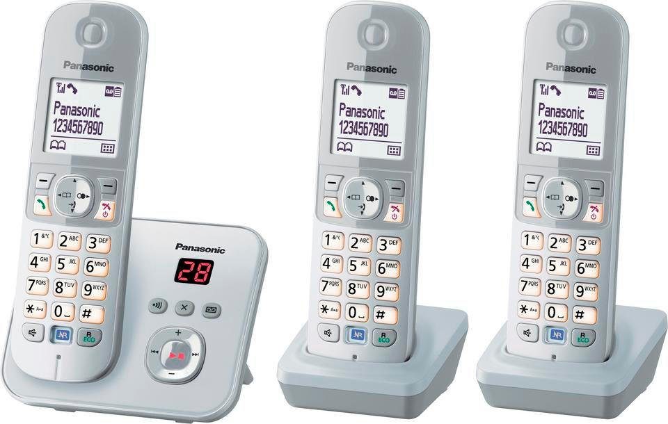 Anrufbeantworter, 3, DECT-Telefon mit Panasonic Schnurloses TG6823G Freisprechen) silberfarben Nachtmodis, (Mobilteile: Trio
