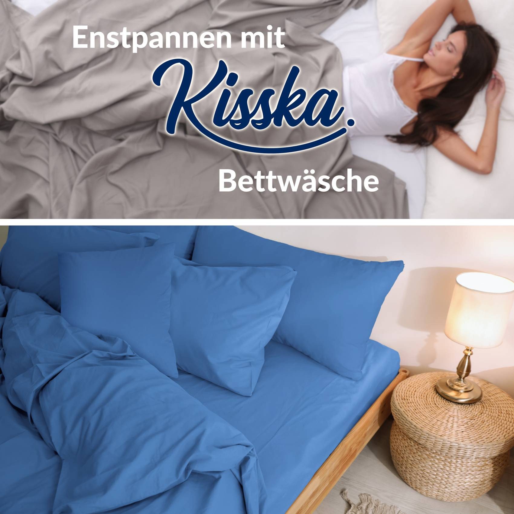 Kisska Bettbezug LUNA Deckenbezug Bettwäsche ohne Kissenbezug, (1 St), Atmungsaktiv, Bettdeckenbezug aus Baumwolle 135x200cm Blau