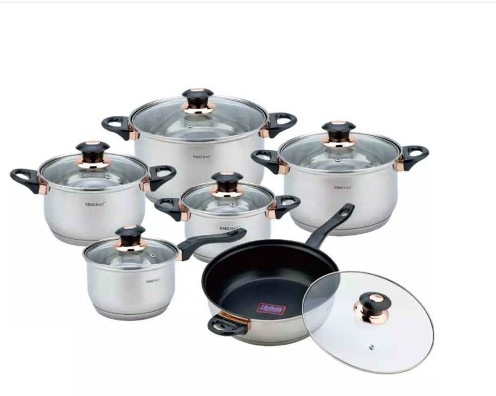 Kinghoff Topf-Set Jumbo-Kochgeschirrset aus Stahl, 12-teilig