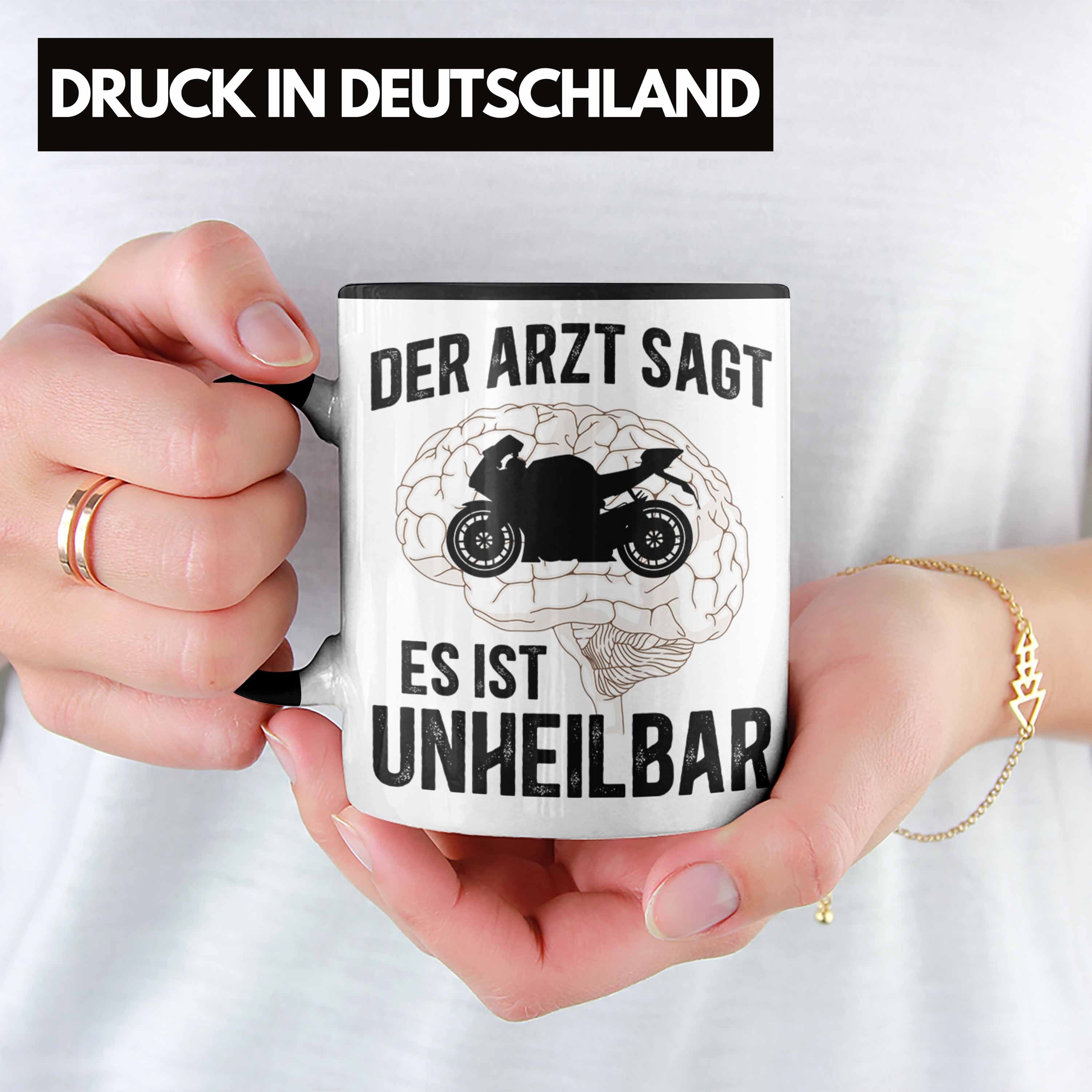 Trendation Tasse Trendation Kaffeetasse Herren - Motorrad Tasse Männer mit Motorradfahrer für Spruch Biker Schwarz Geschenk