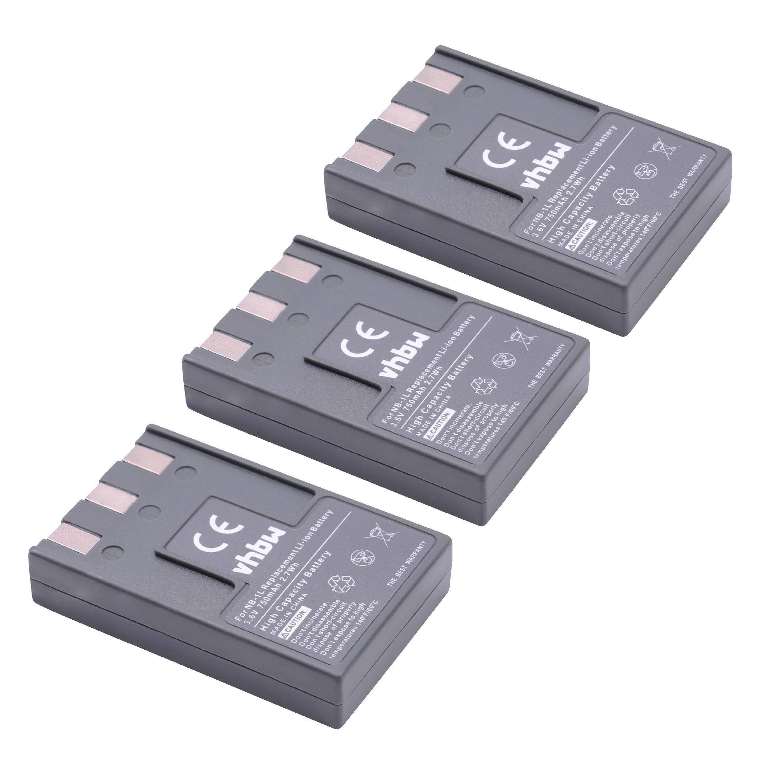 vhbw kompatibel mit Canon Digital Ixus 300, 400, 500, 330, V, 430, V2, V3 Kamera-Akku Li-Ion 750 mAh (3,6 V)
