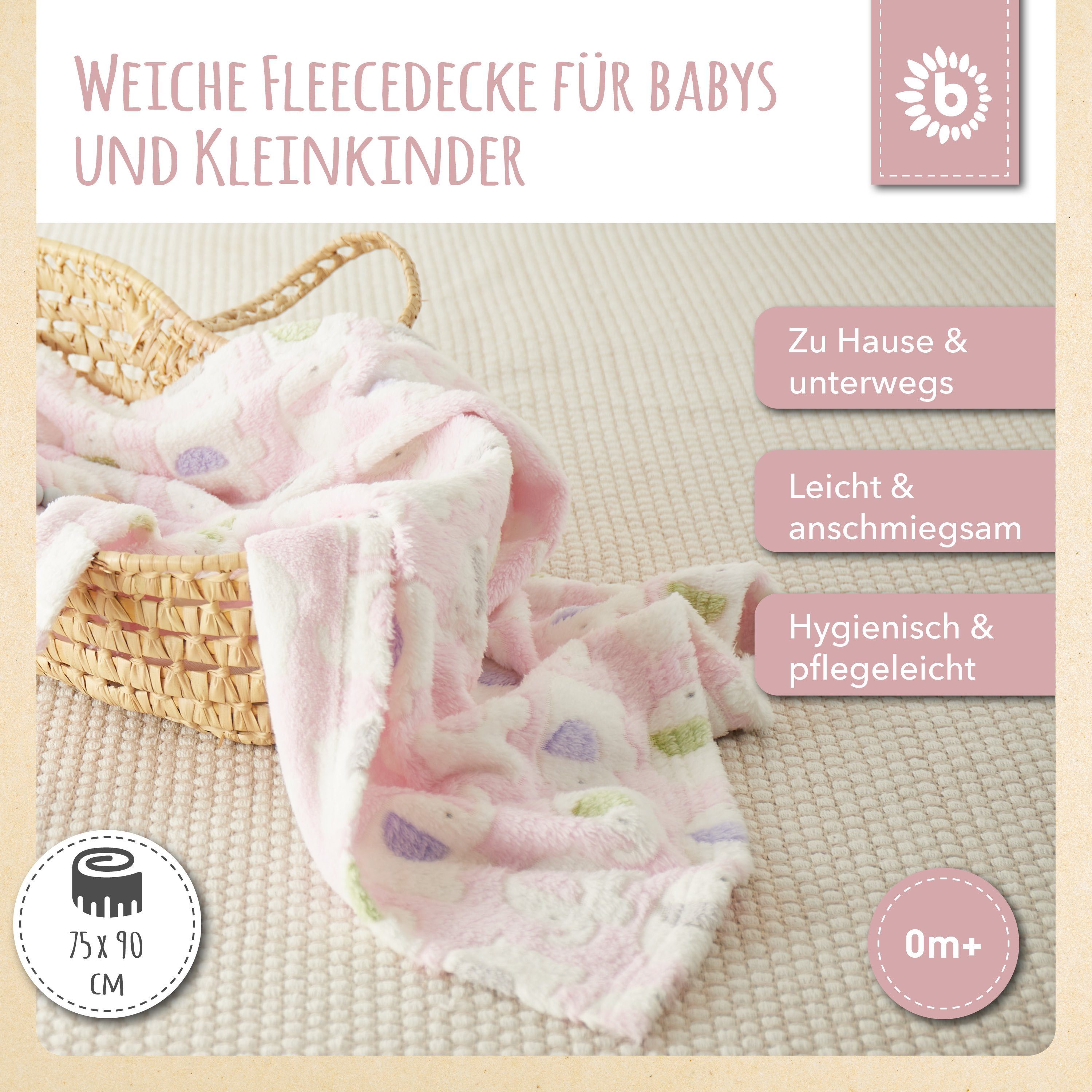 Krabbeldecke Bieco Babydecke Mädchen Rosa Elefanten Kuscheldecke Baby Blanket, BIECO
