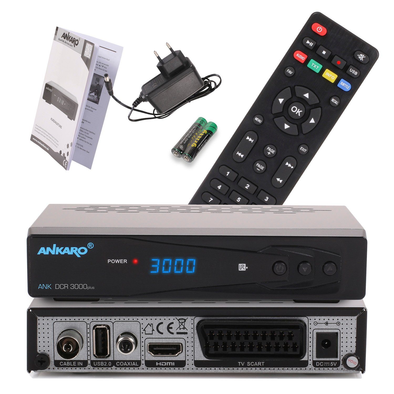 - HDMI, DVB-C HD Plus DCR Ankaro 3000 PVR) USB, Full Aufnahmefunktion (HDTV, Scart, mit Kabel-Receiver Coaxial, Mediaplayer,