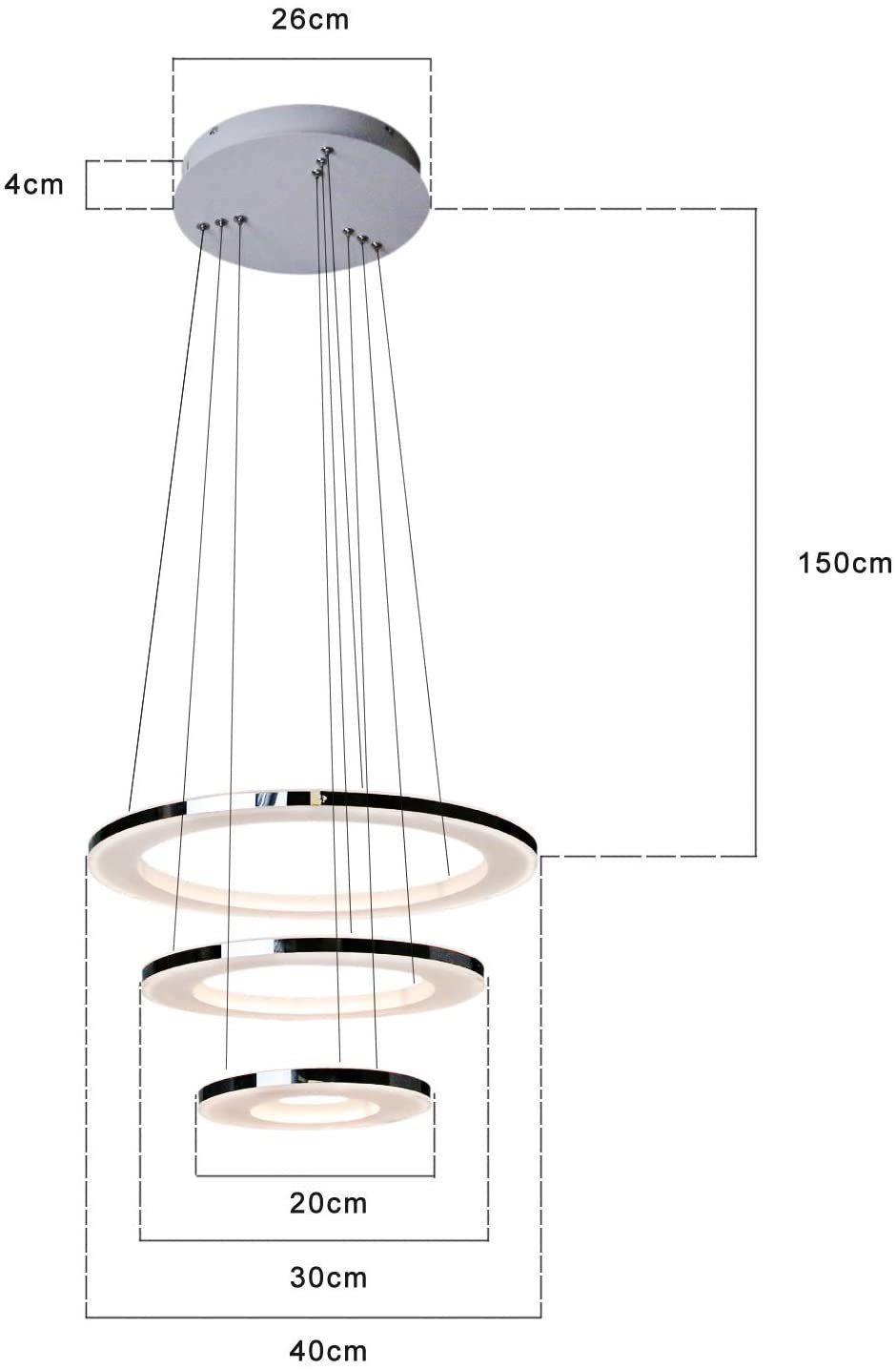 ZMH LED Pendelleuchte LED 3-Ring, esstisch Moderne fest Hängelampe Led dimmbar integriert