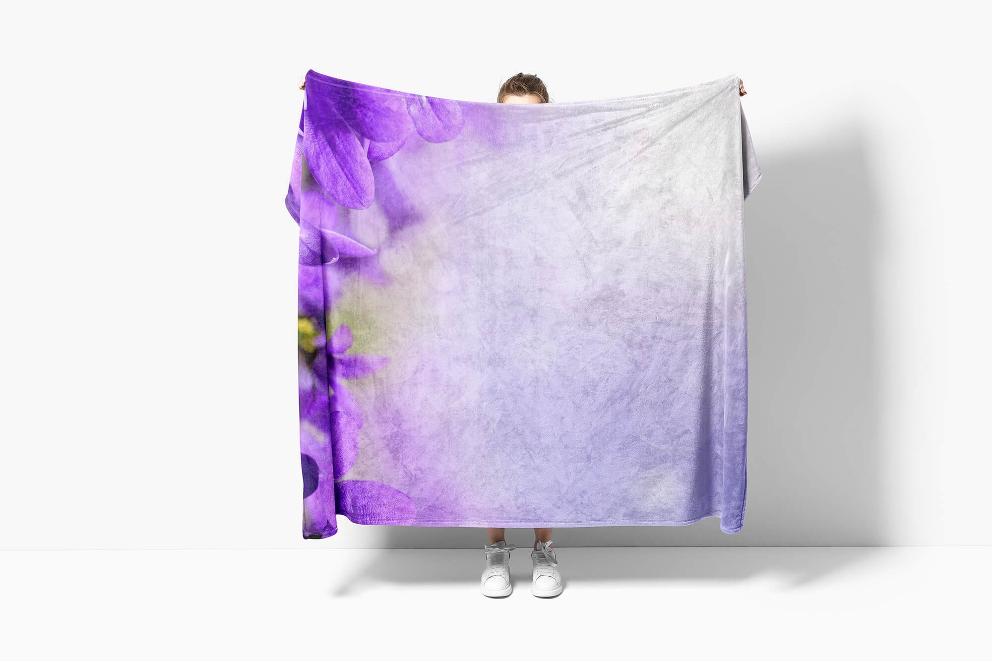 Blaue Art Baumwolle-Polyester-Mix Sinus Fotomotiv Somme, Kuscheldecke Strandhandtuch Handtuch Blüten Saunatuch mit Handtuch (1-St), Handtücher
