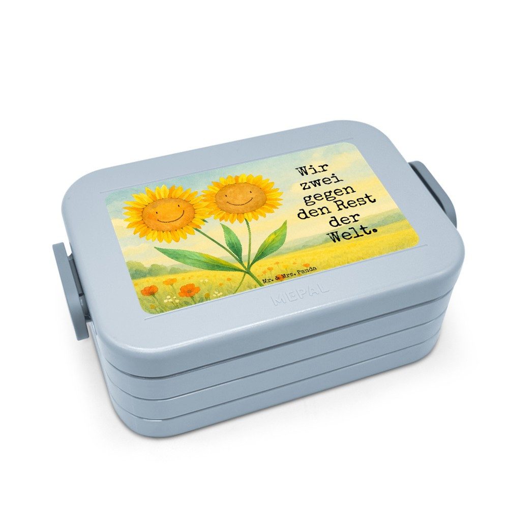 Mr. & Mrs. Panda Butterdose Blume Sonnenblume Design, Bentobox, Blau Pastell, Vertrauen, Zusammen, Polypropylen lebensmittelecht, (Packung), Essensbox Snackdose Bentobox