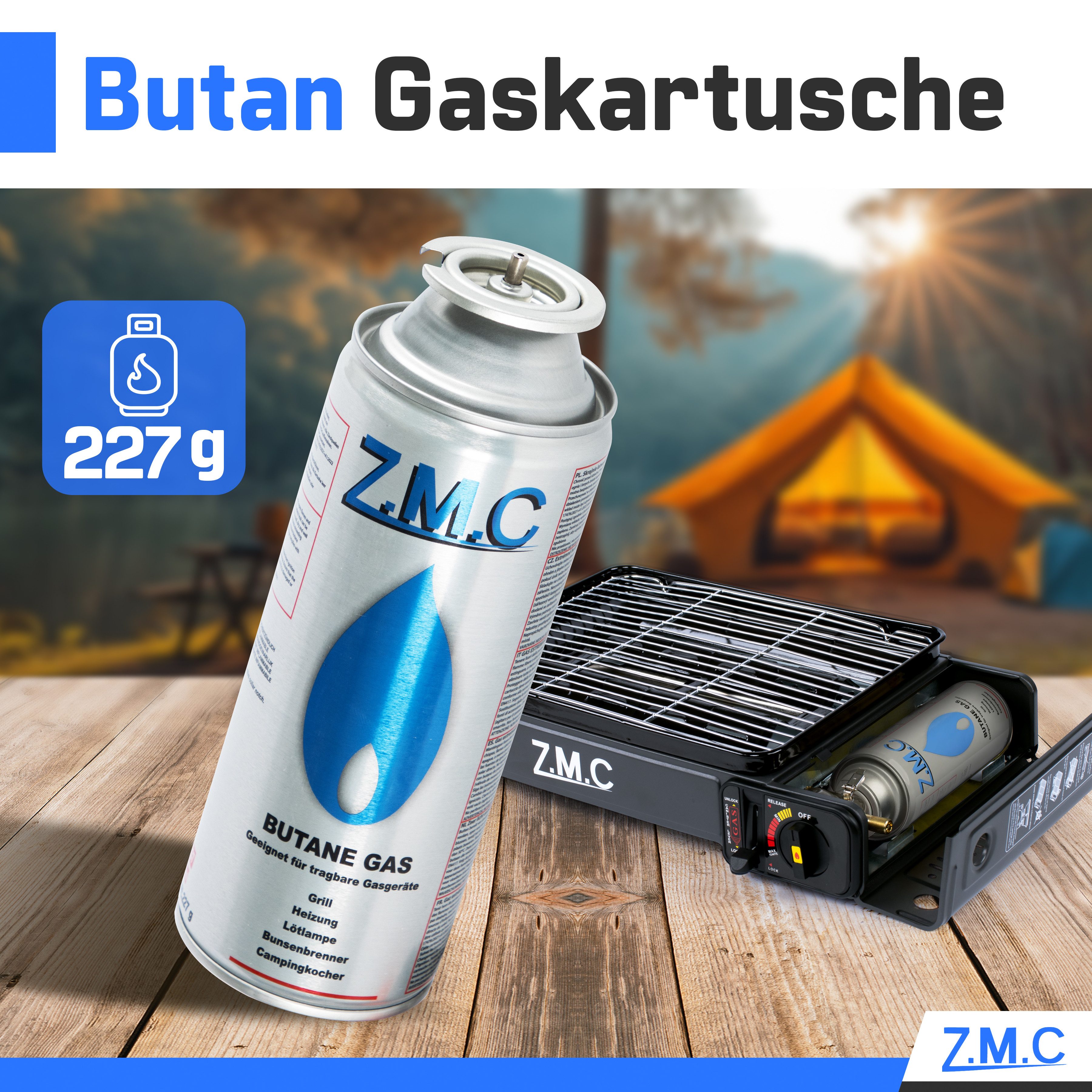 ZMC Gaskartusche 28x Butan Gas Kartusche 227g Butangas Bajonett-Anschluss, Zubehör für Gaskocher Gaskartusche Campingkocher Brenner, MSF-1a Gaskartuschen Campinggas Bunsenbrenner Campingkocher