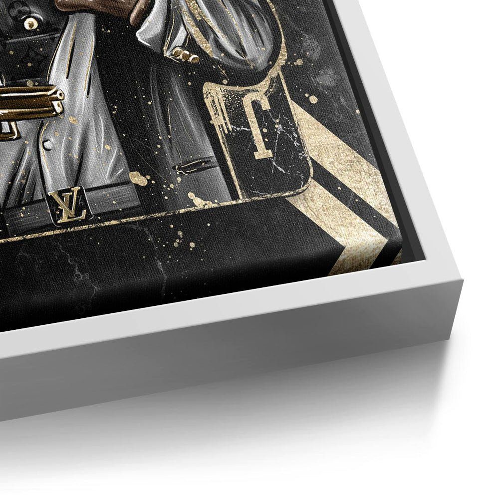 Premium Art Leinwandbild goldener - - - King Hustle - Pop Rahmen Comic Gangster Leinwandbild, DOTCOMCANVAS®