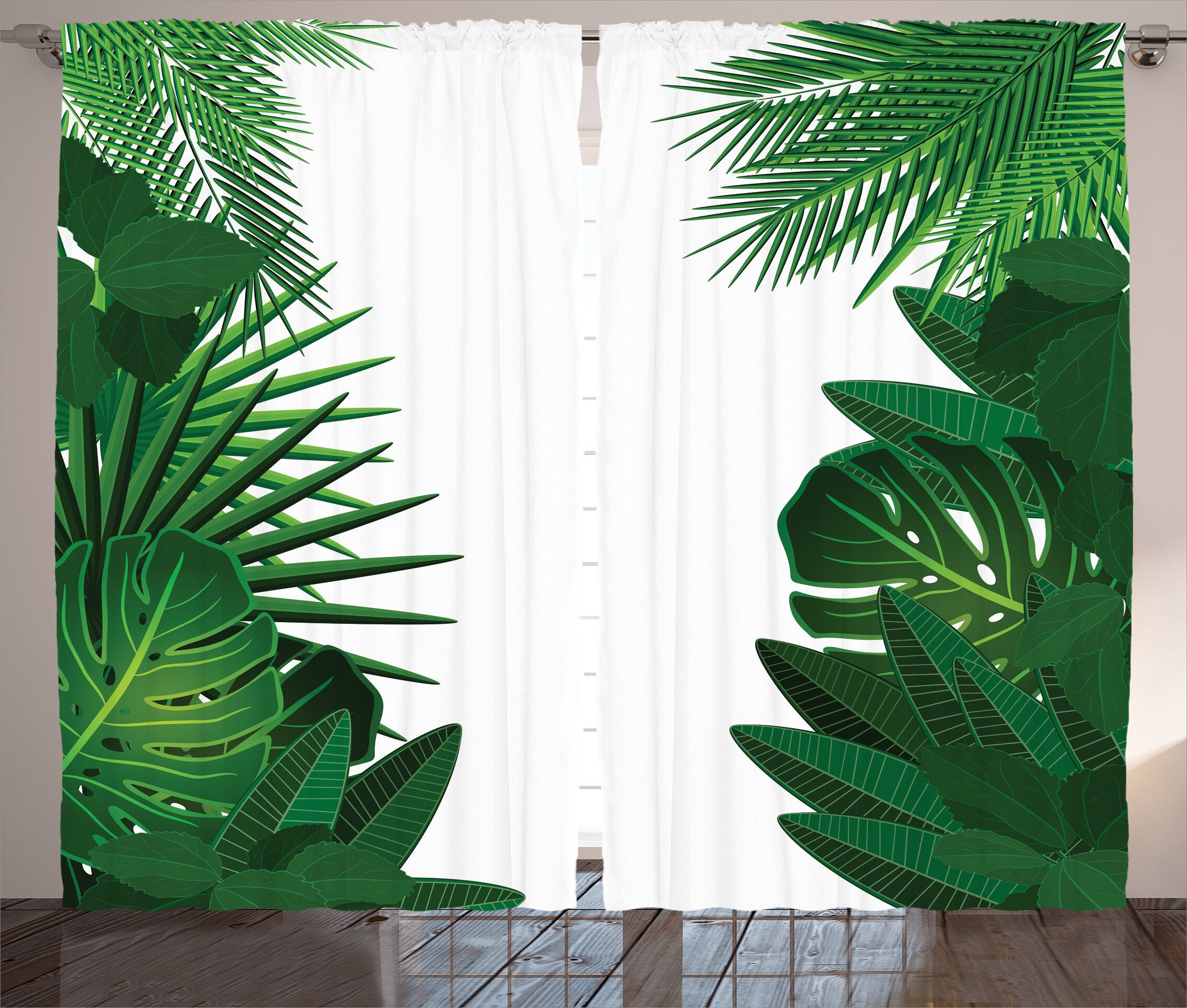 Gardine Schlafzimmer Kräuselband Vorhang mit Schlaufen und Haken, Abakuhaus, hawaiisch Tropical exotische Palmen
