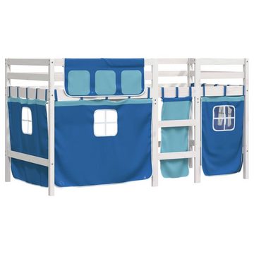 vidaXL Bett Kinderhochbett mit Vorhängen Blau 90x200 cm Massivholz Kiefer