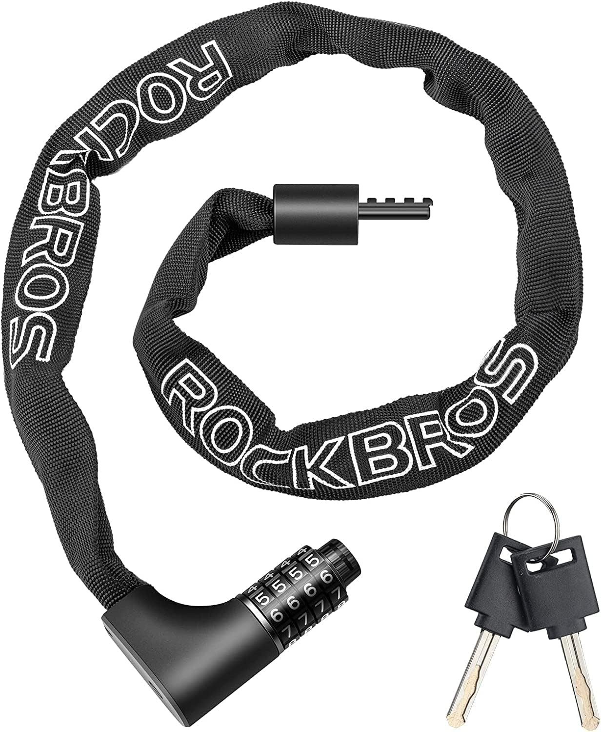 ROCKBROS Kettenschloss Fahrrad Kettenschloss mit 4-stelligem Code 96cm/6mm aus Stahl