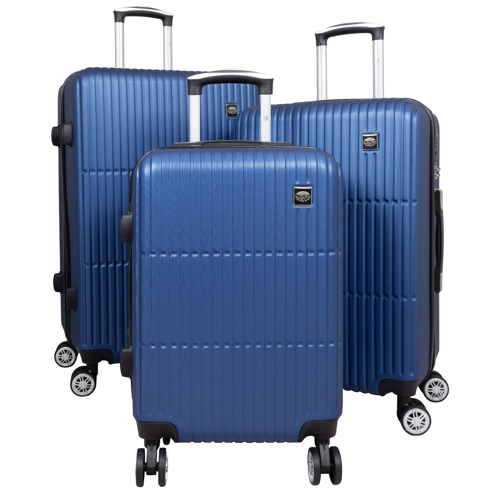 Trendyshop365 Kofferset Madrid, 4 Farben, 4 Rollen, (Trolley Reisekoffer, 3 tlg., Hartschale), robust & langlebig, mit Zahlenschloss & Doppelrollen blau