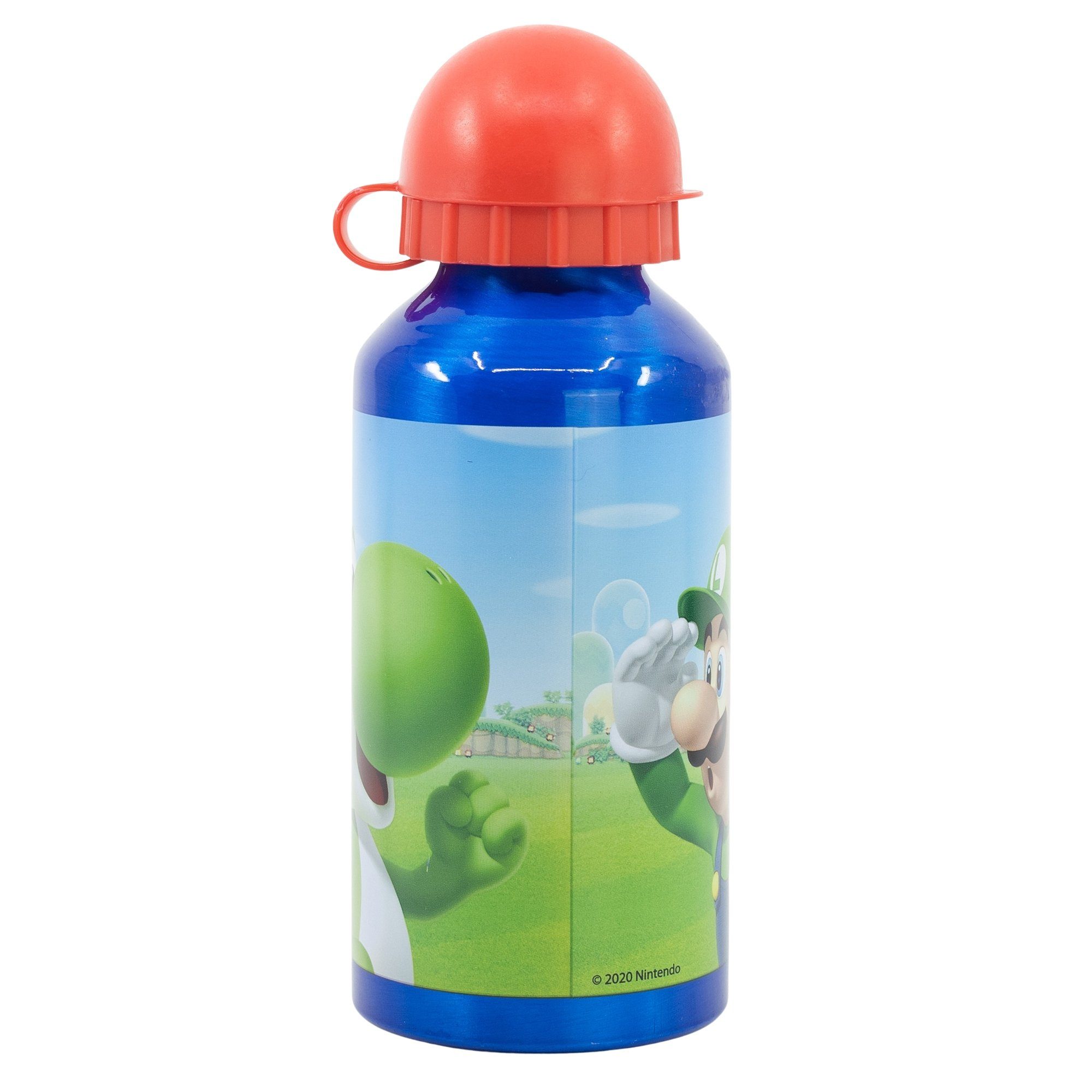 4 teiliges Mario Luigi (4-tlg), Gabel Löffel Kunststoff, Super Lunchbox Mario Brotdose Super Set, - Alu-Trinkflasche Kinder