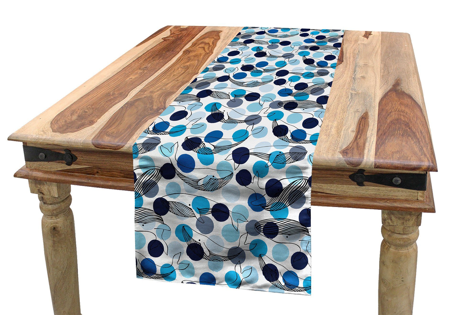 Abakuhaus Tischläufer Esszimmer Küche Rechteckiger Dekorativer Tischläufer, Wale Marine Mammals Blue Dots