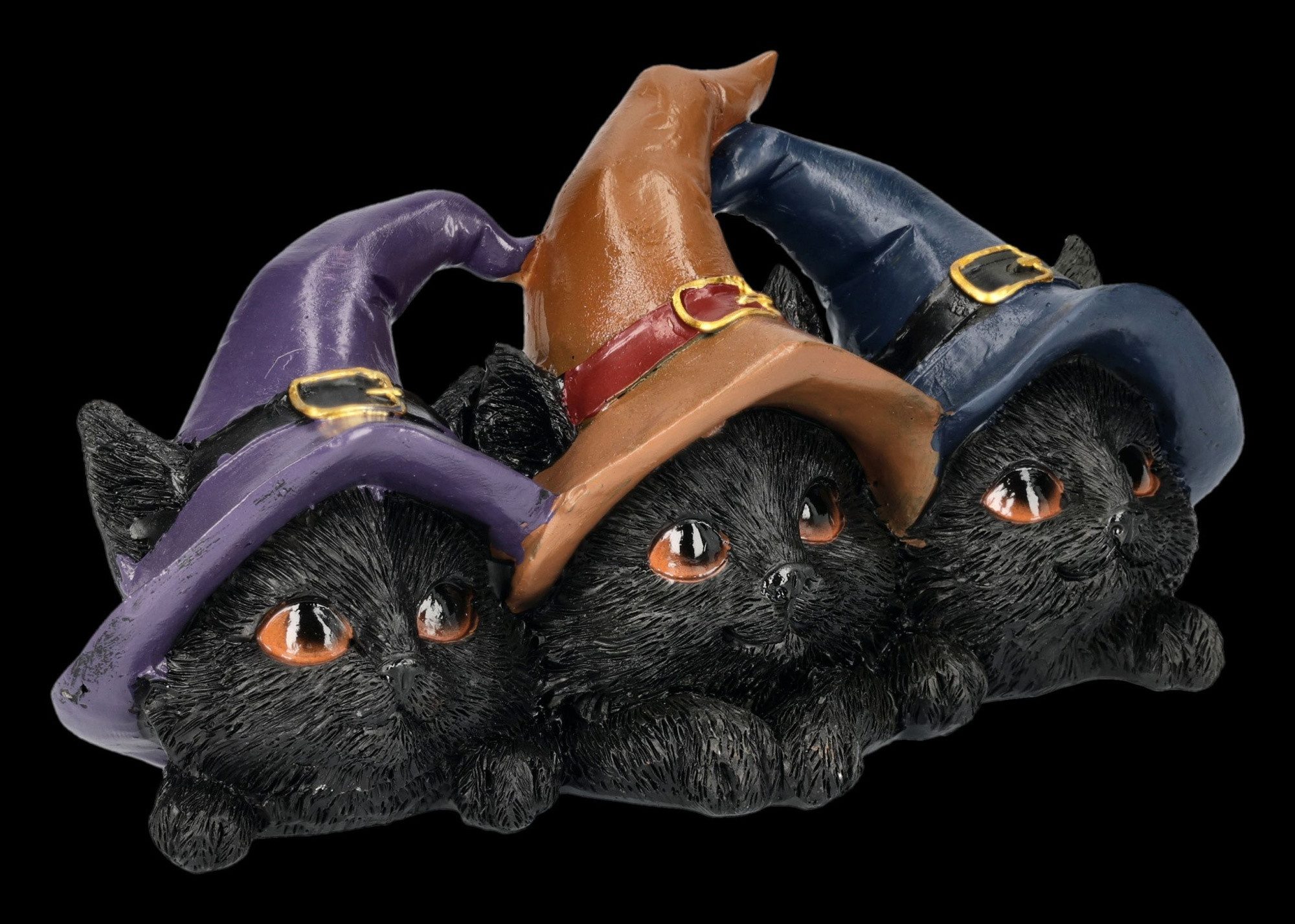 Figuren Shop GmbH Tierfigur Hexenkatzen Figur – Schwarze Katzen Statue mit Hexenhüten 20 cm