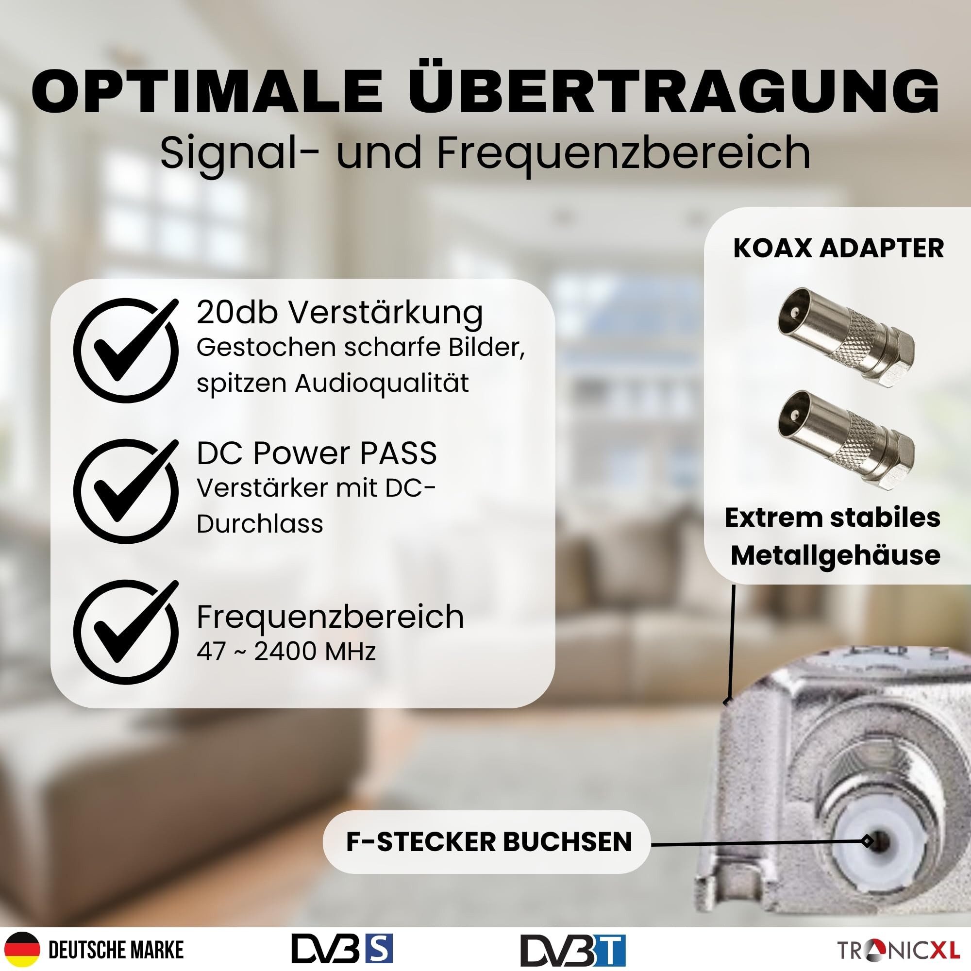 TronicXL Signalverstärker LNB Sat Schüssel DVBT Antenne 20dB DVBS2 DVB-S2 Leistungsverstärker