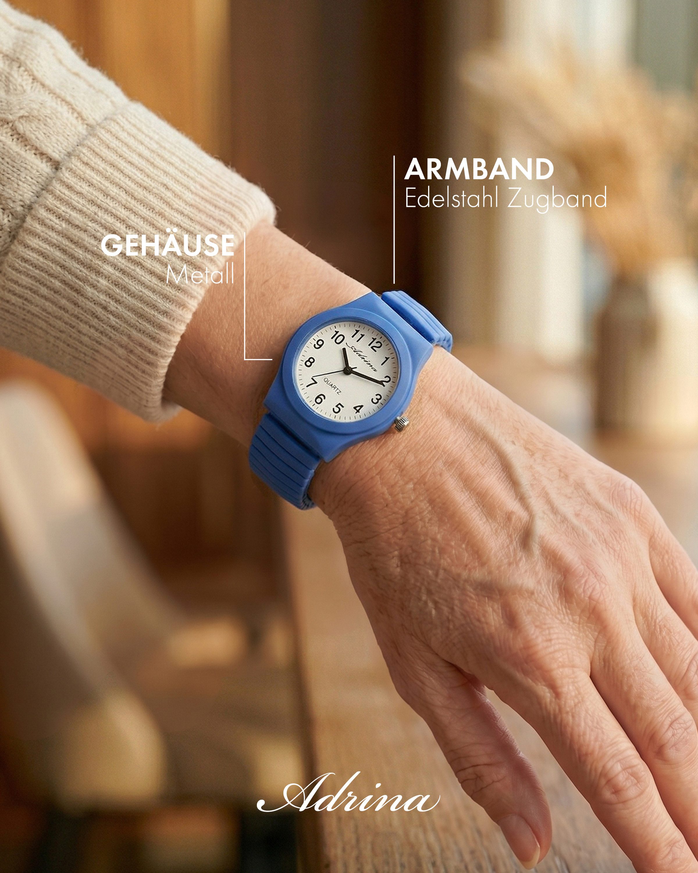 Adrina Quarzuhr Adrina Damenarmbanduhr mit Edelstahlzugband