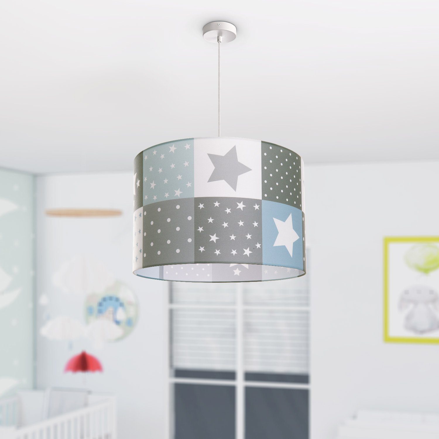 Paco Sternen Home Lampe Kinderzimmer ohne Leuchtmittel, 345, LED Cosmo Pendelleuchte Deckenlampe Motiv E27 Kinderlampe