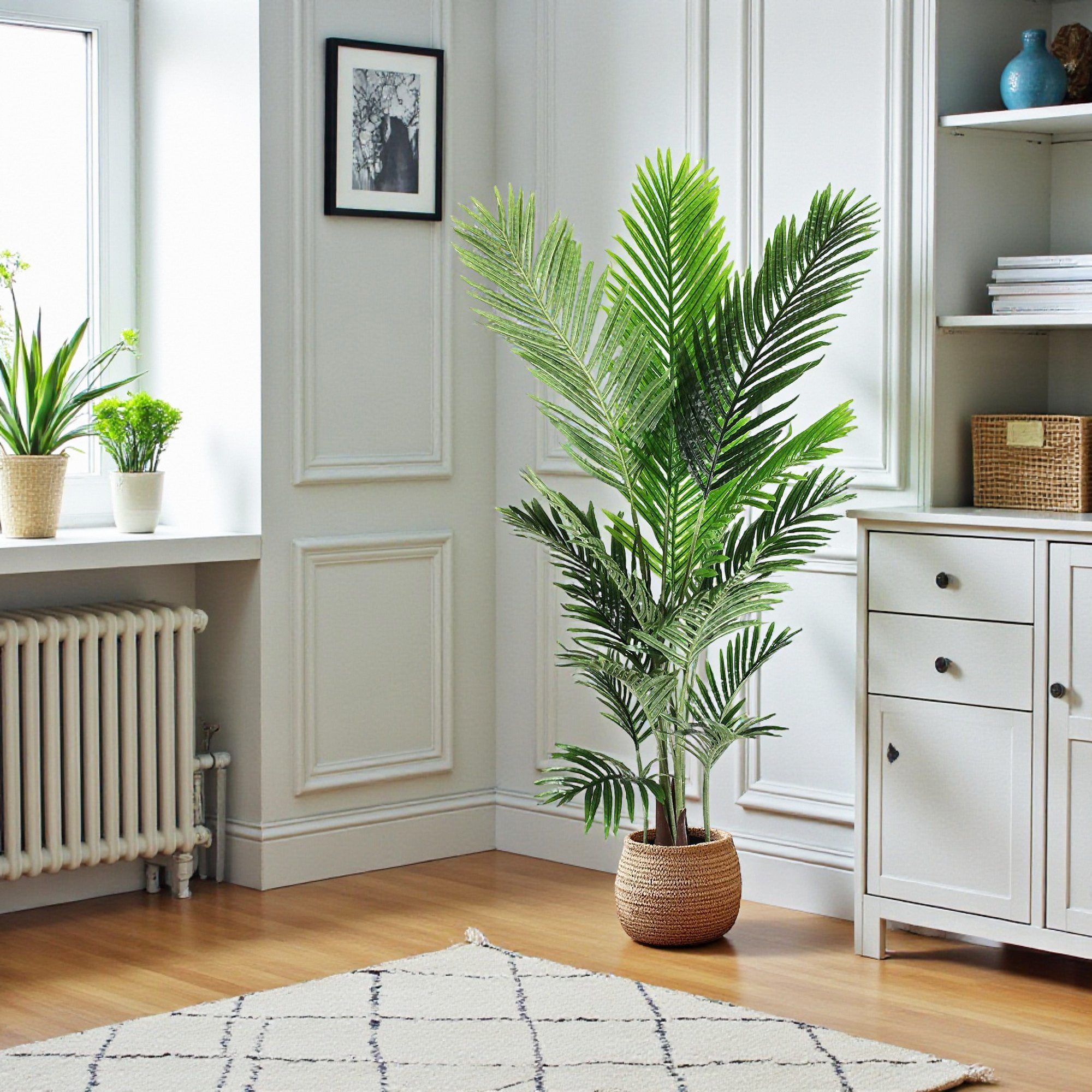 Kunstpalme künstliche Pflanze künstliche Palme große Kunstpflanze Palme, Arnusa, Höhe 140 cm, fertig im Topf