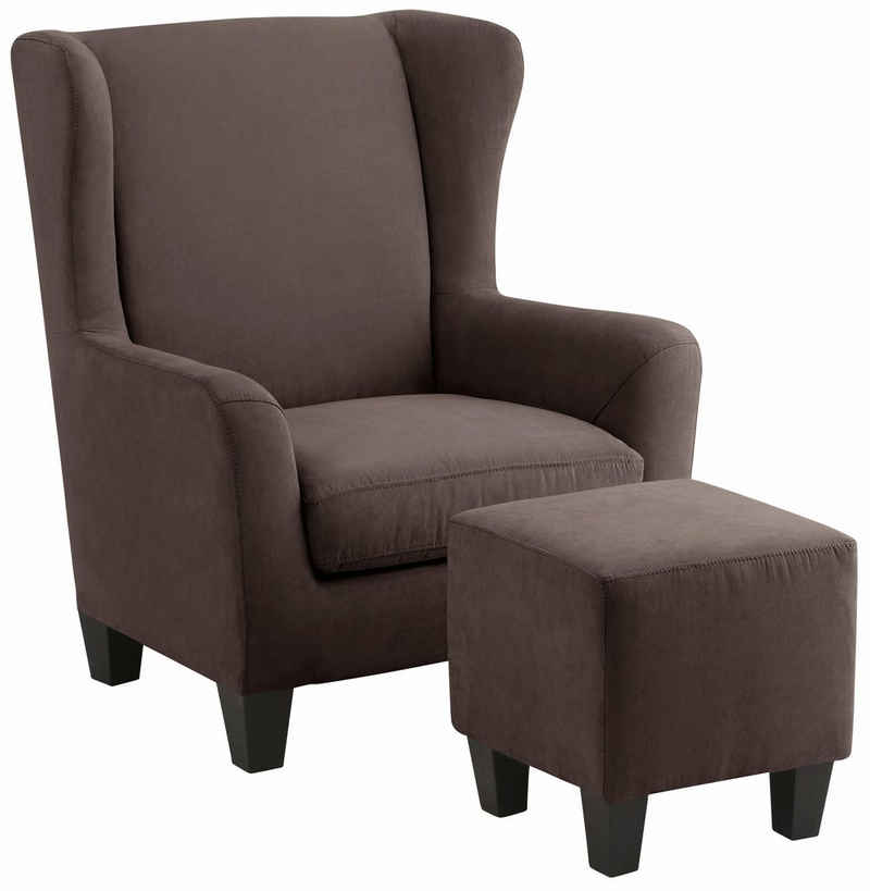 Home affaire Sessel »Chilly« (Set, 2-St., bestehend aus Sessel und Hocker), mit Federkern-Polsterung, in drei Bezugsqualitäten, Sitzhöhe 44 cm