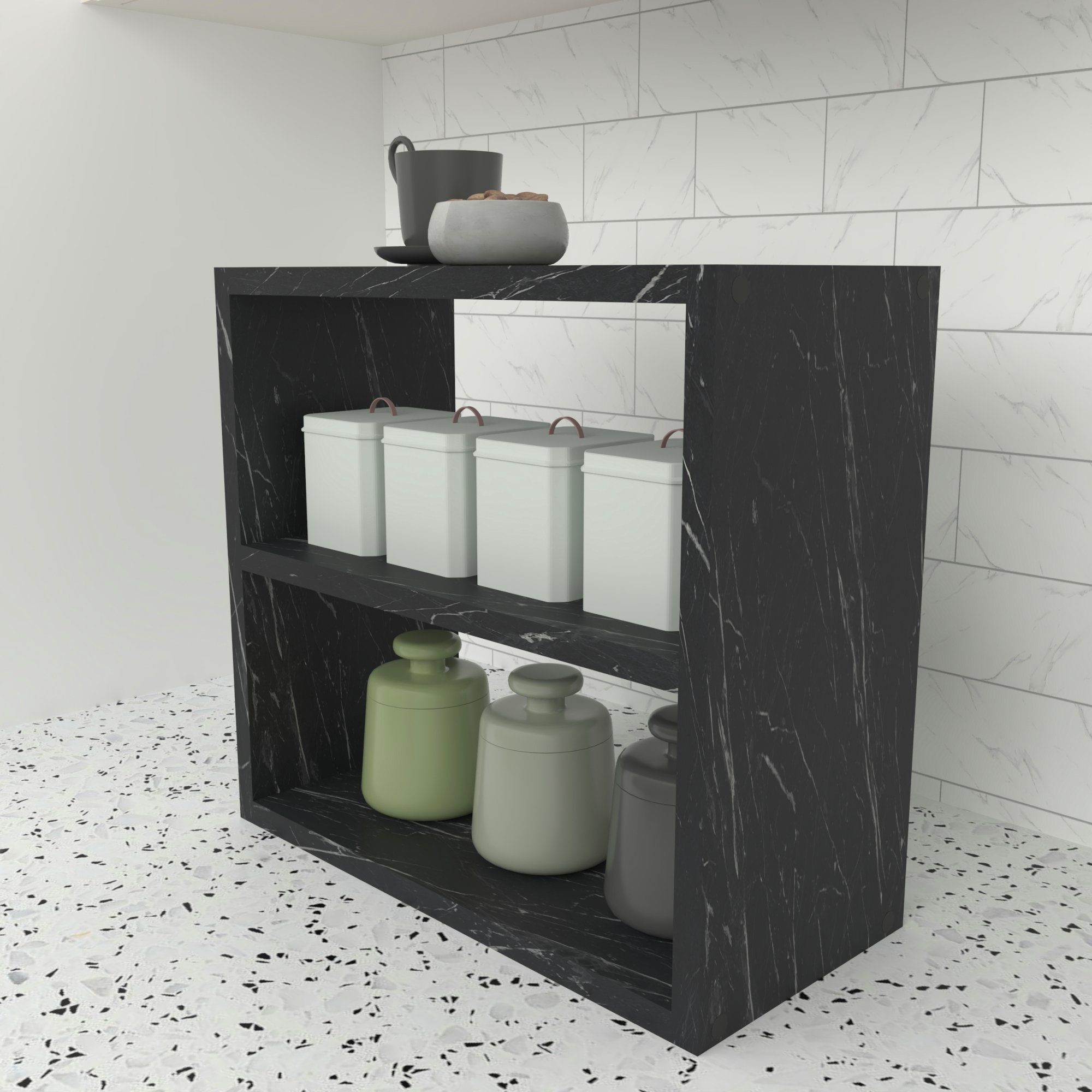 x 20 schwarz Küchenregal, Marmor Marmor, | »Hjo« Standregal cm freistehend Schwarz en.casa schwarz 40 x43,5