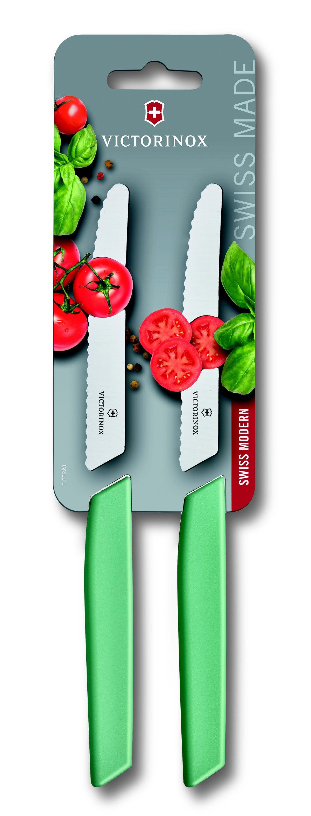 & 2-teilig, mint Tomaten- Swiss Modern Tafelm., Wellens.,Blister, Taschenmesser Victorinox