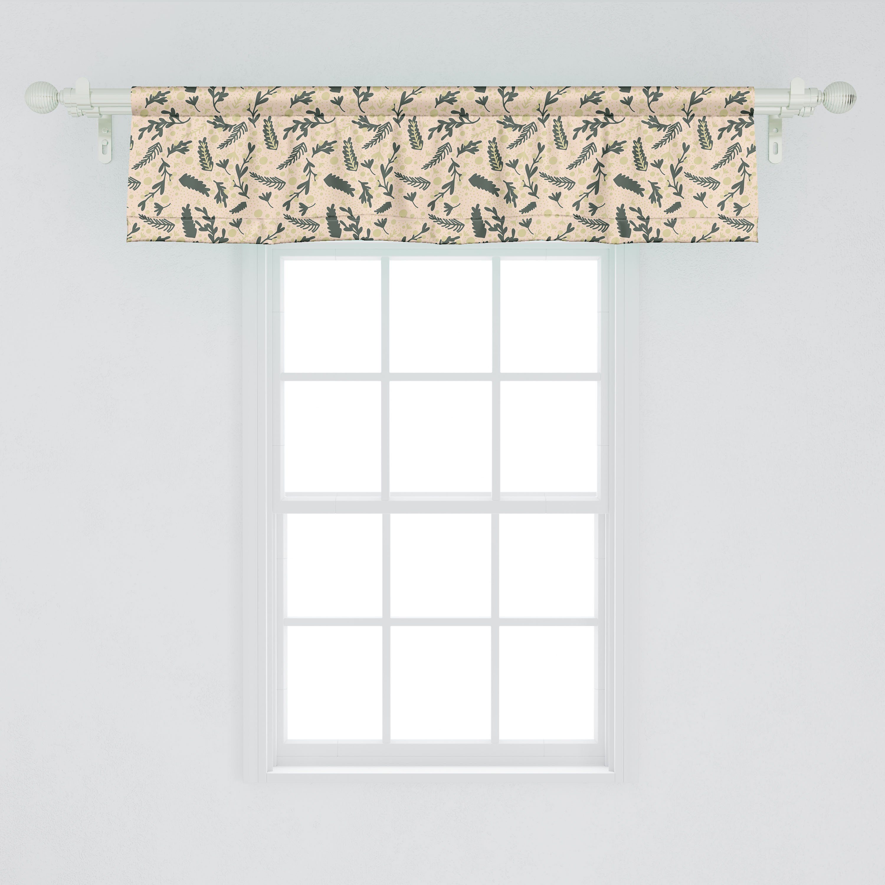 Scheibengardine Vorhang Volant für Microfaser, Abakuhaus, Blätter mit Blumen Stangentasche, und Zusammenfassung Dekor Punkte Schlafzimmer Küche