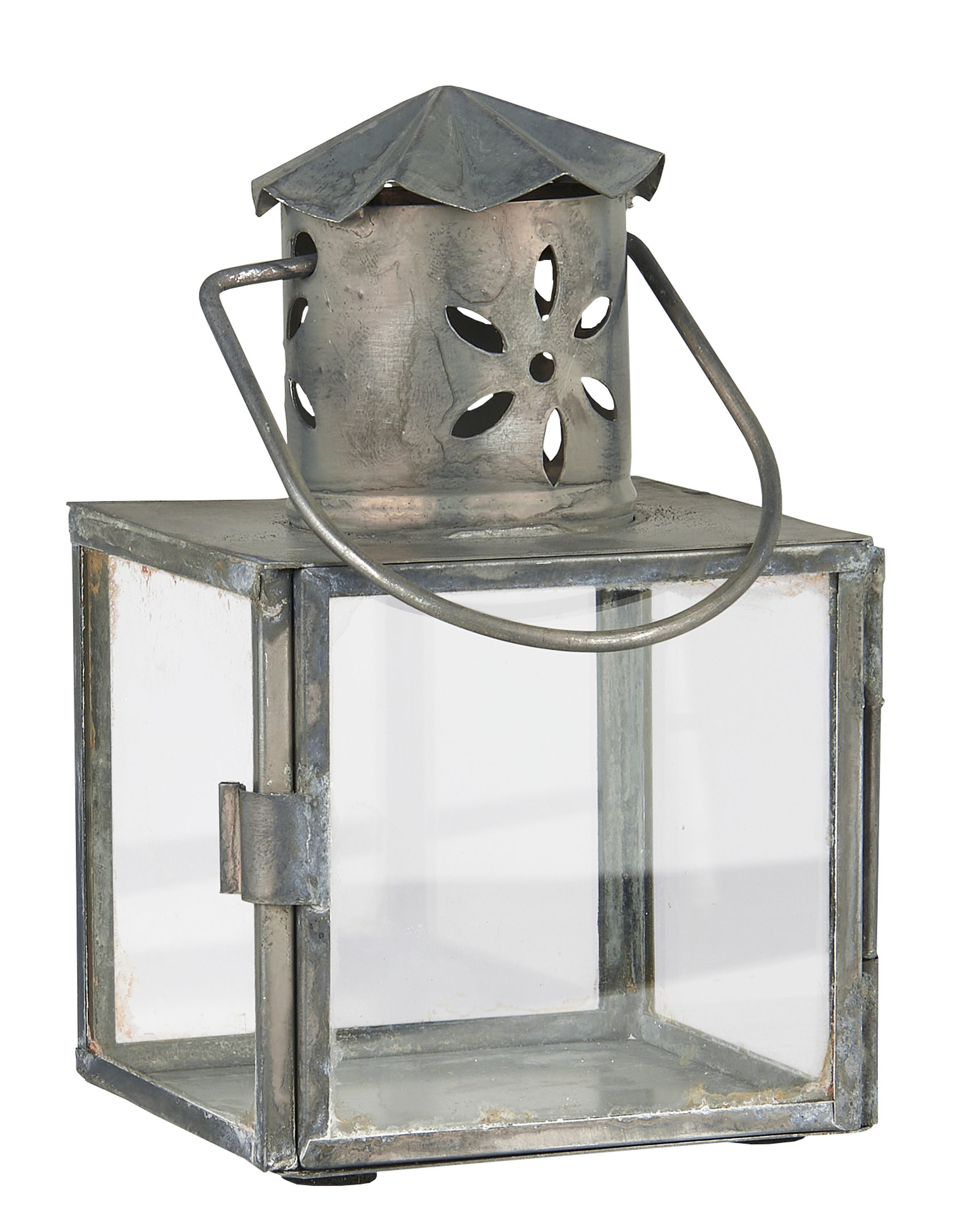 Ib Laursen Windlicht Ib Laursen - Laterne Windlicht Kerzenhalter H 11,5cm Glas Metall Grau