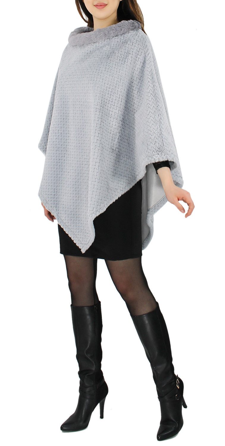 dy_mode Poncho Eleganter Damen Poncho in Kunstfell-Optik Cape Umhang Überwurf in Unifarbe