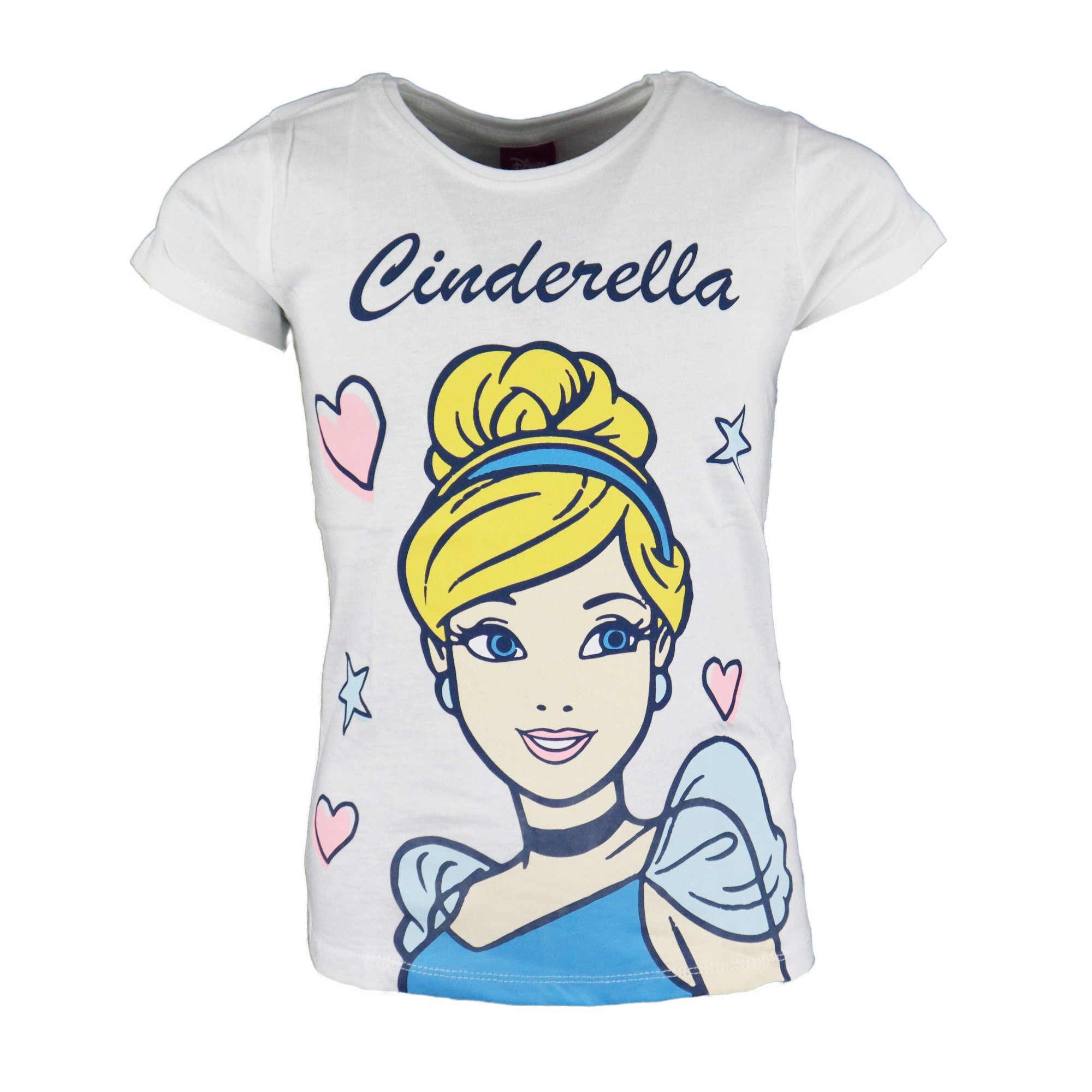 Disney Princess T-Shirt Cinderella Mädchen Kinder Shirt Gr. 98 bis 128, Baumwolle Weiß